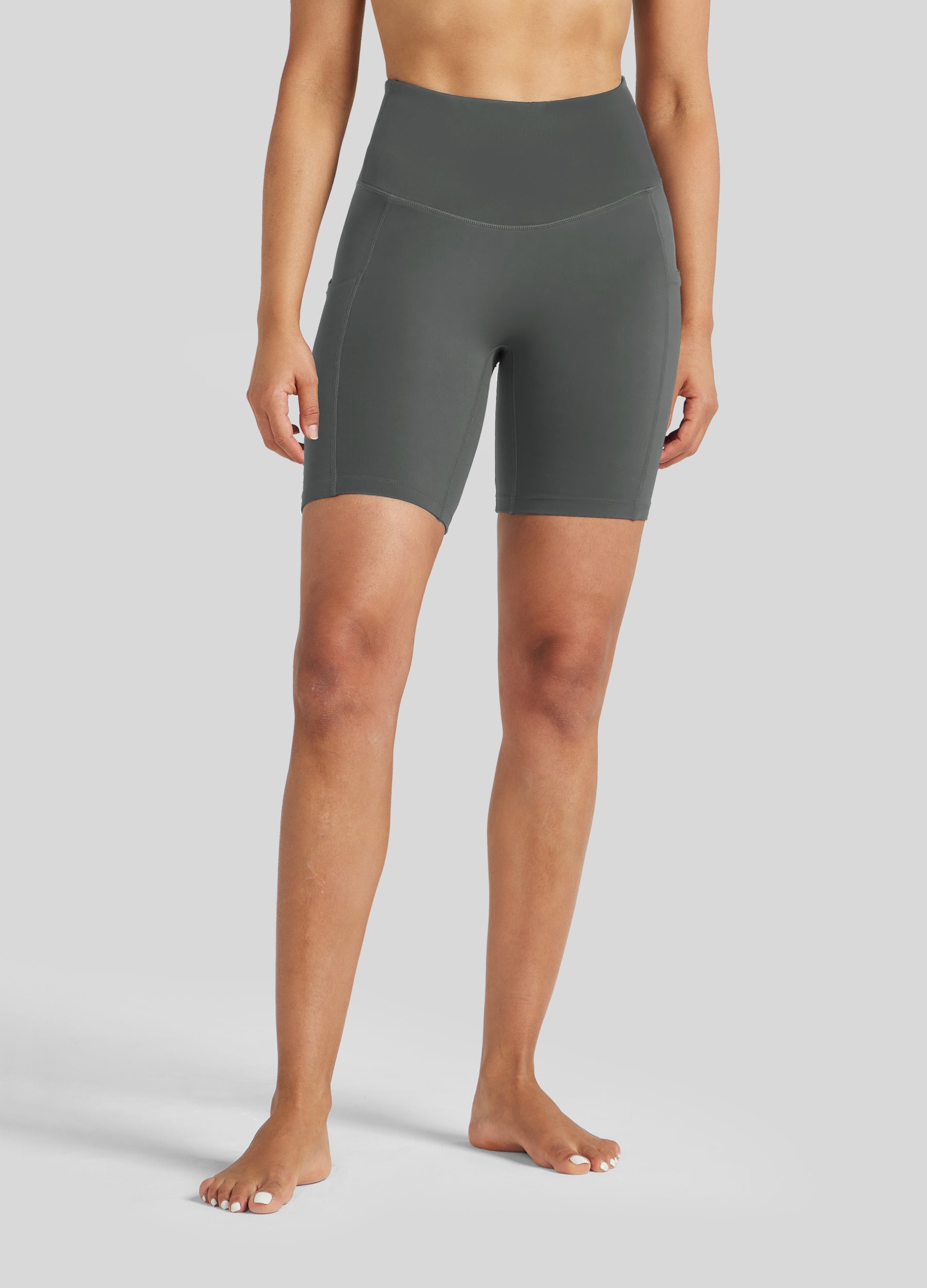 Womens Yoga Shorts with Pockets 7 Inch deep gray
