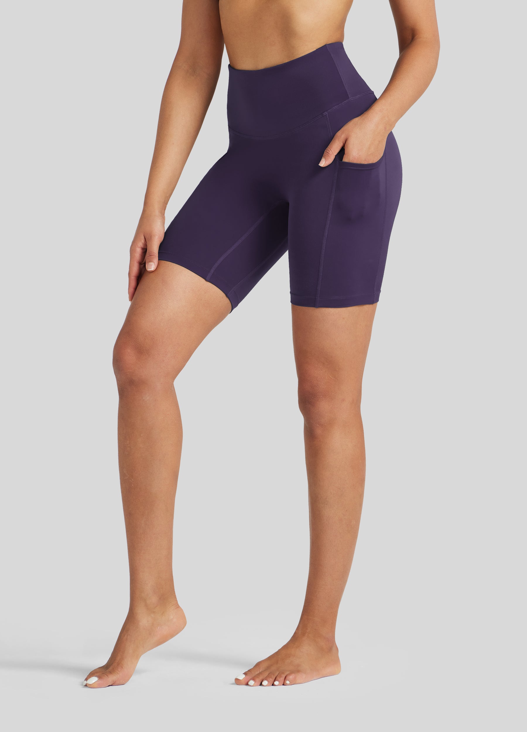 Womens Yoga Shorts with Pockets 7 Inch deep purple
