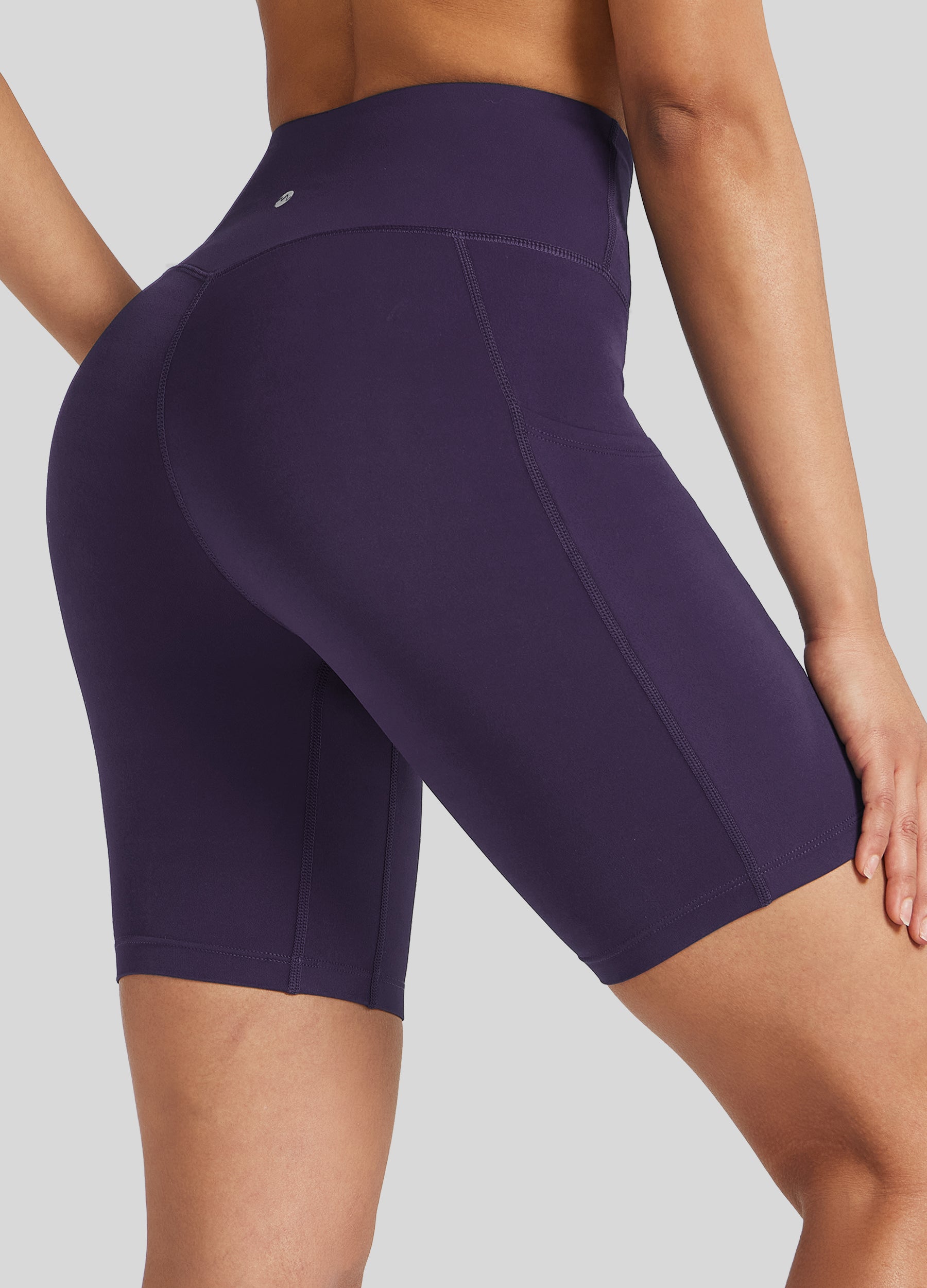 Womens Yoga Shorts with Pockets 7 Inch deep purple