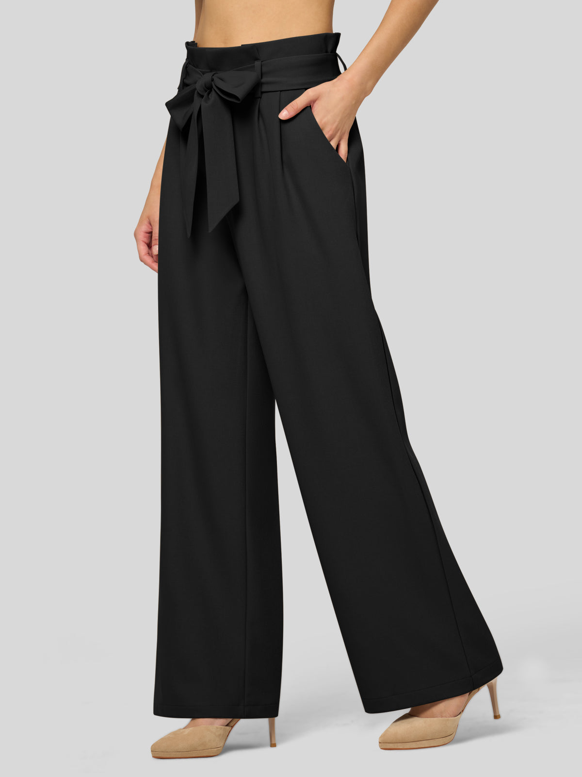 Willit Women's Wide-Leg Tie Knot Pants 32 Inch_black