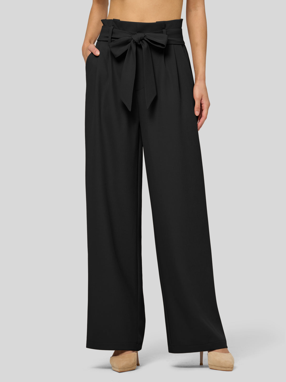 Willit Women's Wide-Leg Tie Knot Pants 30 Inch_black