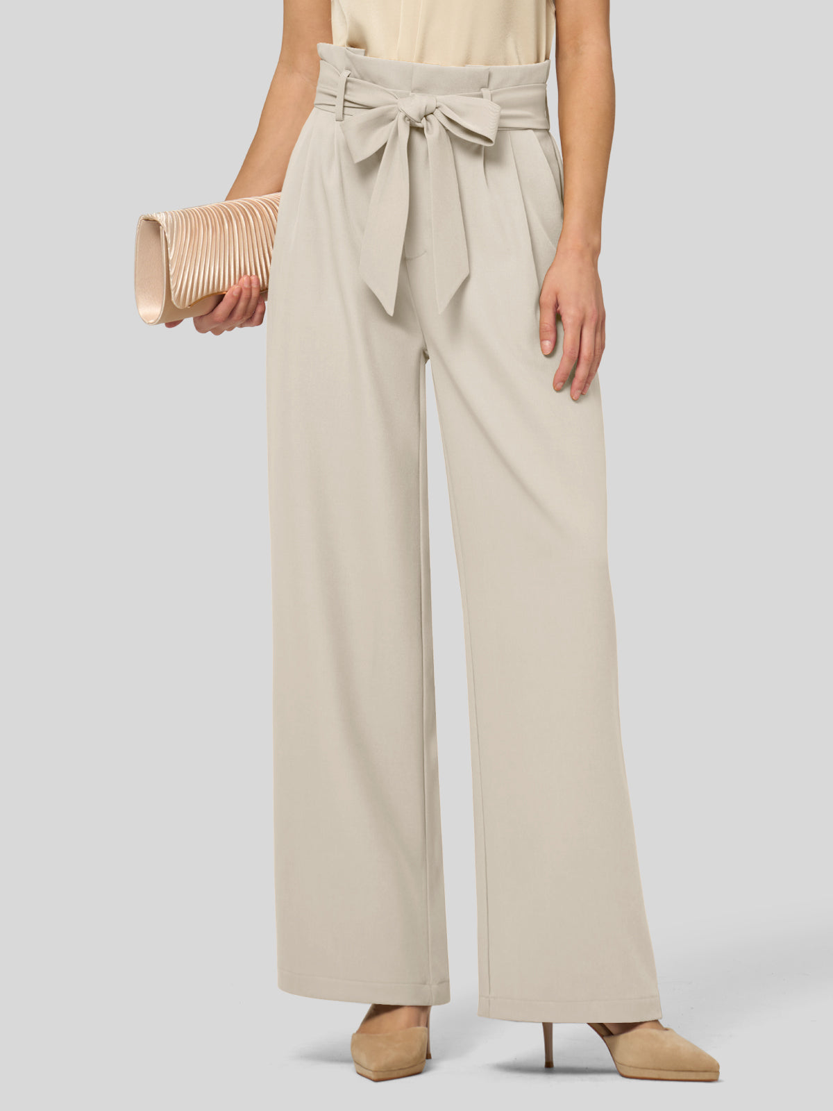 Willit Women's Wide-Leg Tie Knot Pants 32 Inch_bone