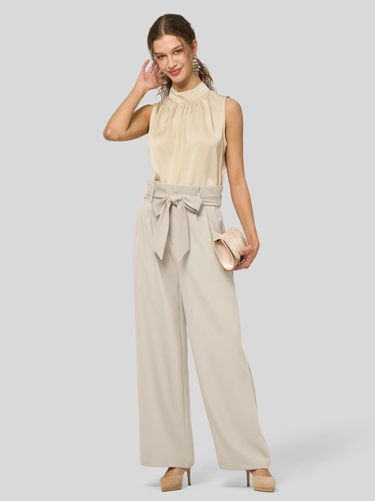 Willit Women's Wide-Leg Tie Knot Pants 32 Inch_bone