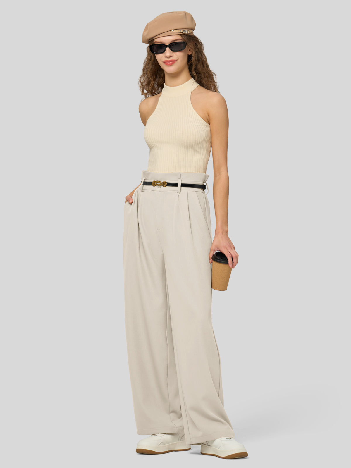 Willit Women's Wide-Leg Tie Knot Pants 30 Inch_bone