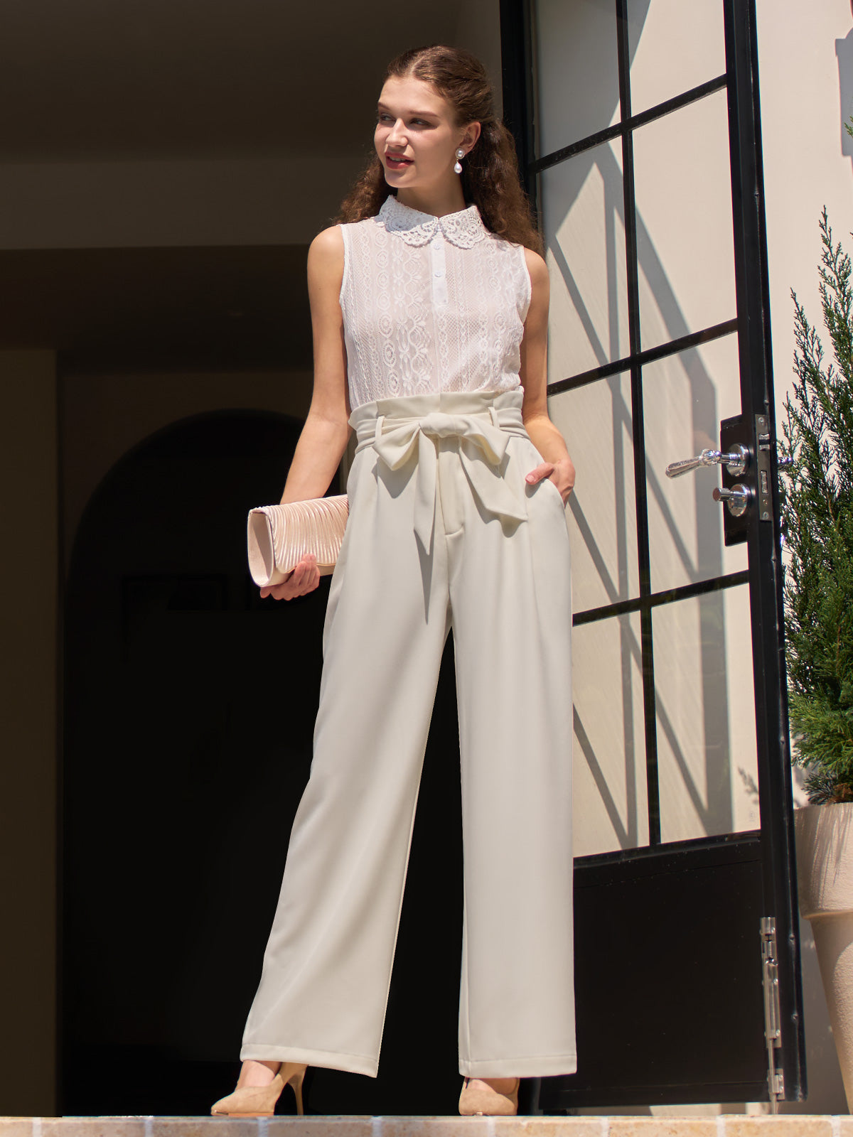 Willit Women's Wide-Leg Tie Knot Pants 32 Inch_bone