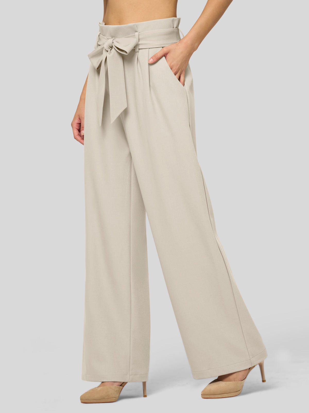 Willit Women's Wide-Leg Tie Knot Pants 32 Inch_bone