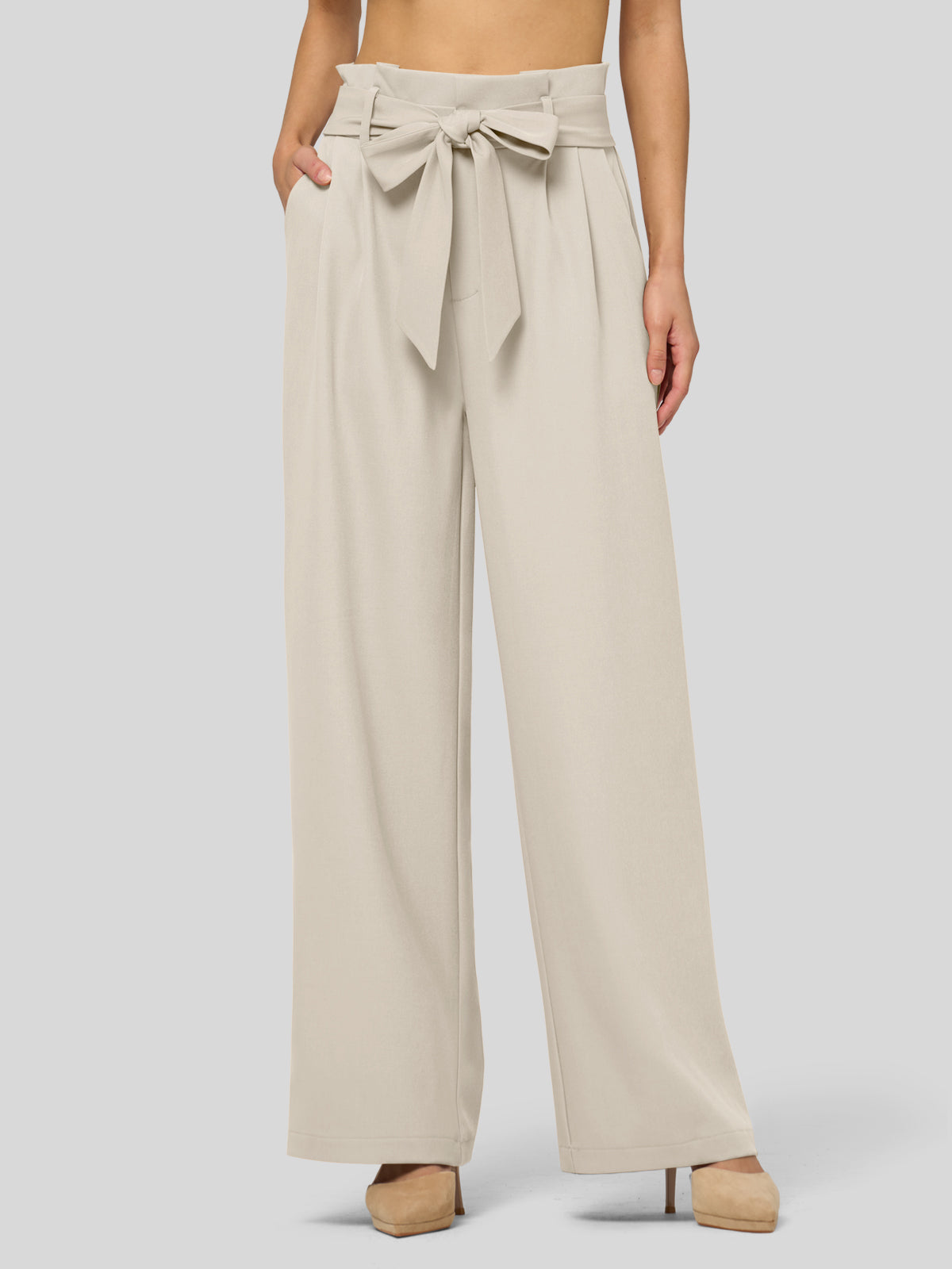 Willit Women's Wide-Leg Tie Knot Pants 30 Inch_bone