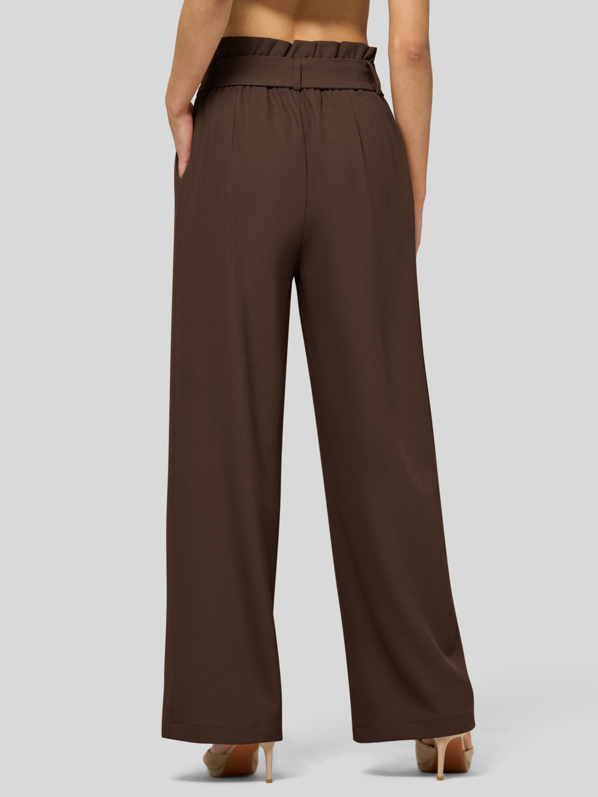 Willit Women's Wide-Leg Tie Knot Pants 30 Inch_deepbrown