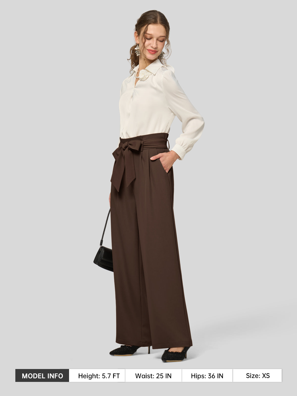 Willit Women's Wide-Leg Tie Knot Pants 30 Inch_deepbrown