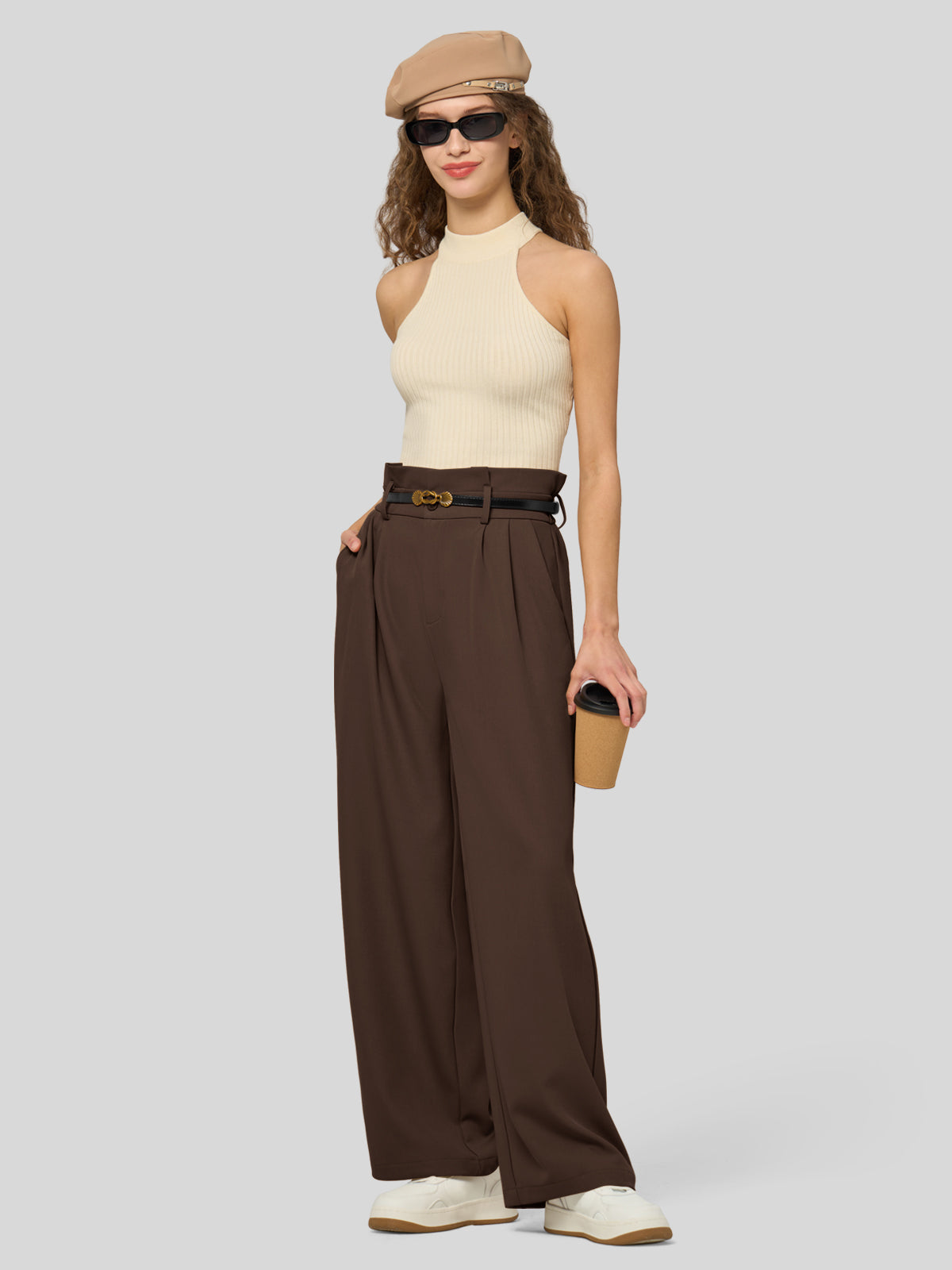 Willit Women's Wide-Leg Tie Knot Pants 32 Inch_deepbrown