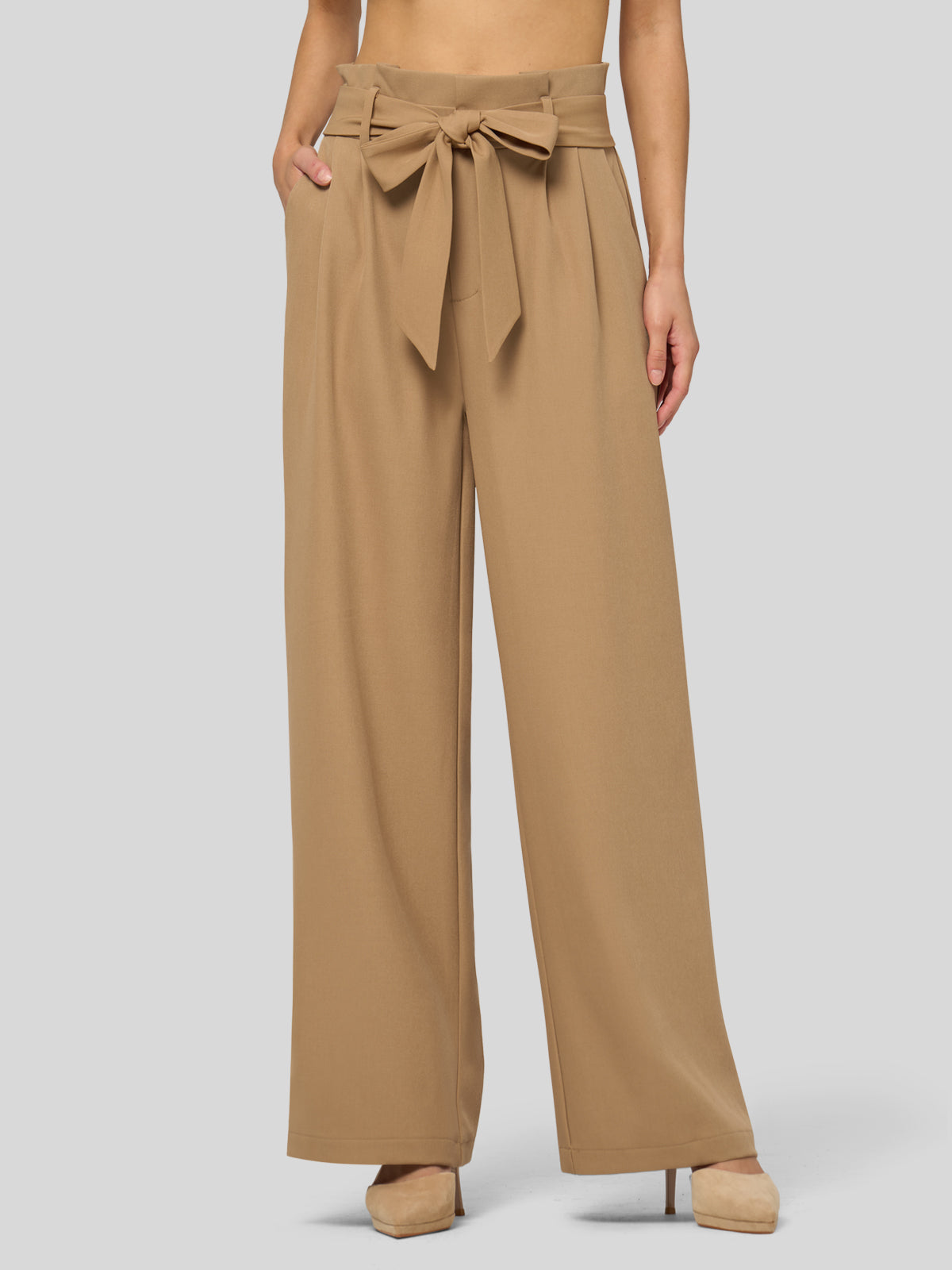 Willit Women's Wide-Leg Tie Knot Pants 30 Inch_deepkhaki