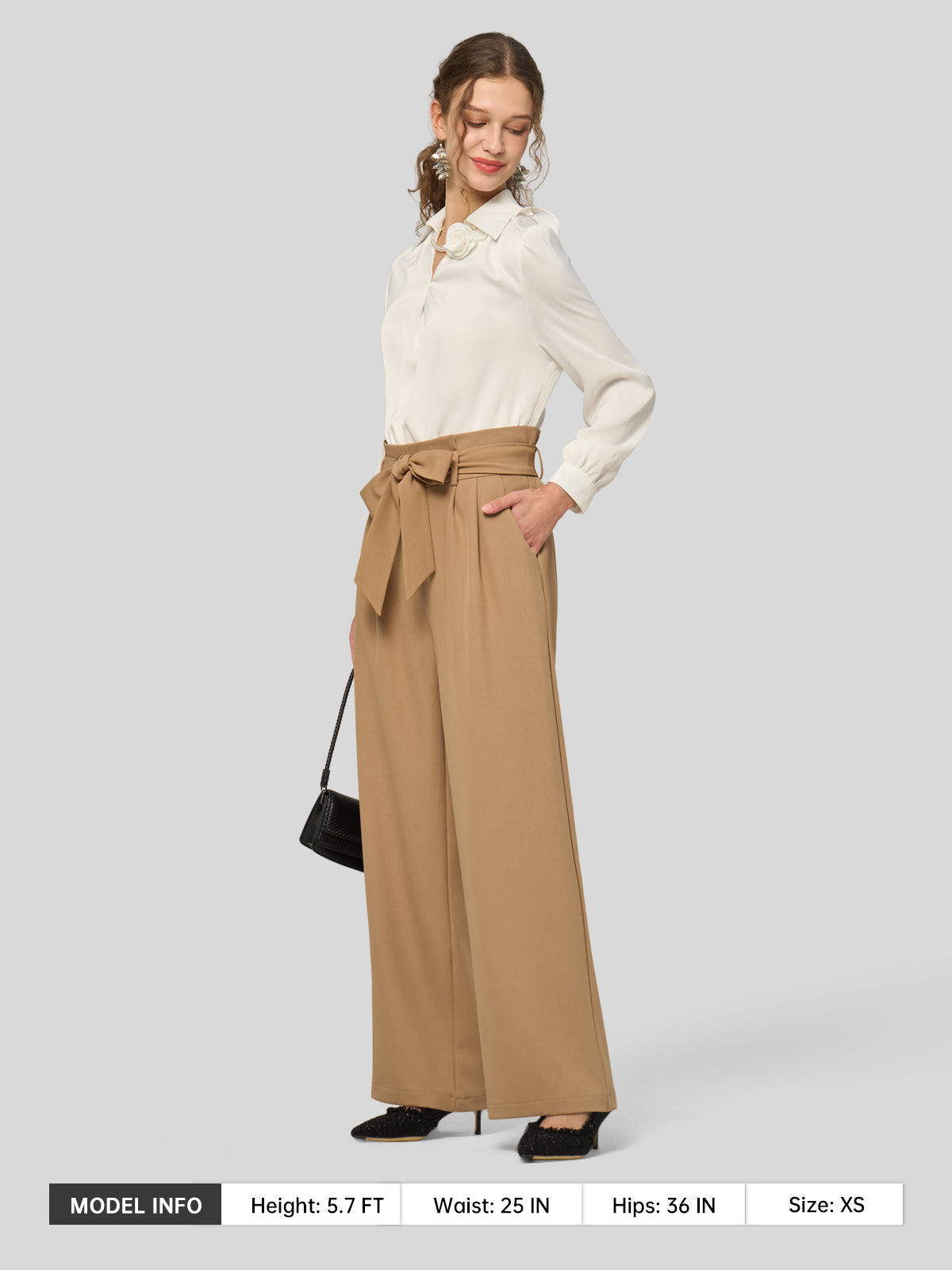 Willit Women's Wide-Leg Tie Knot Pants 32 Inch_deepkhaki