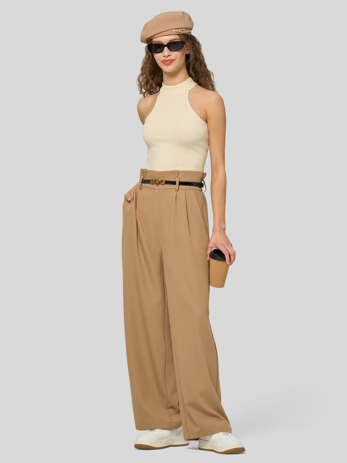 Willit Women's Wide-Leg Tie Knot Pants 30 Inch_deepkhaki