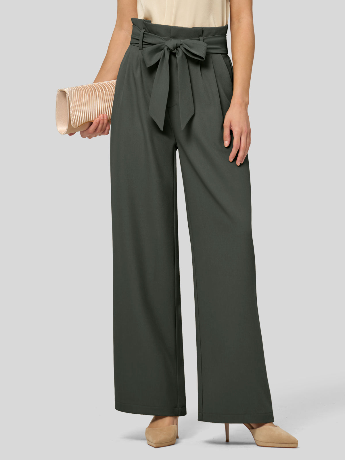 Willit Women's Wide-Leg Tie Knot Pants 32 Inch_forestgreen
