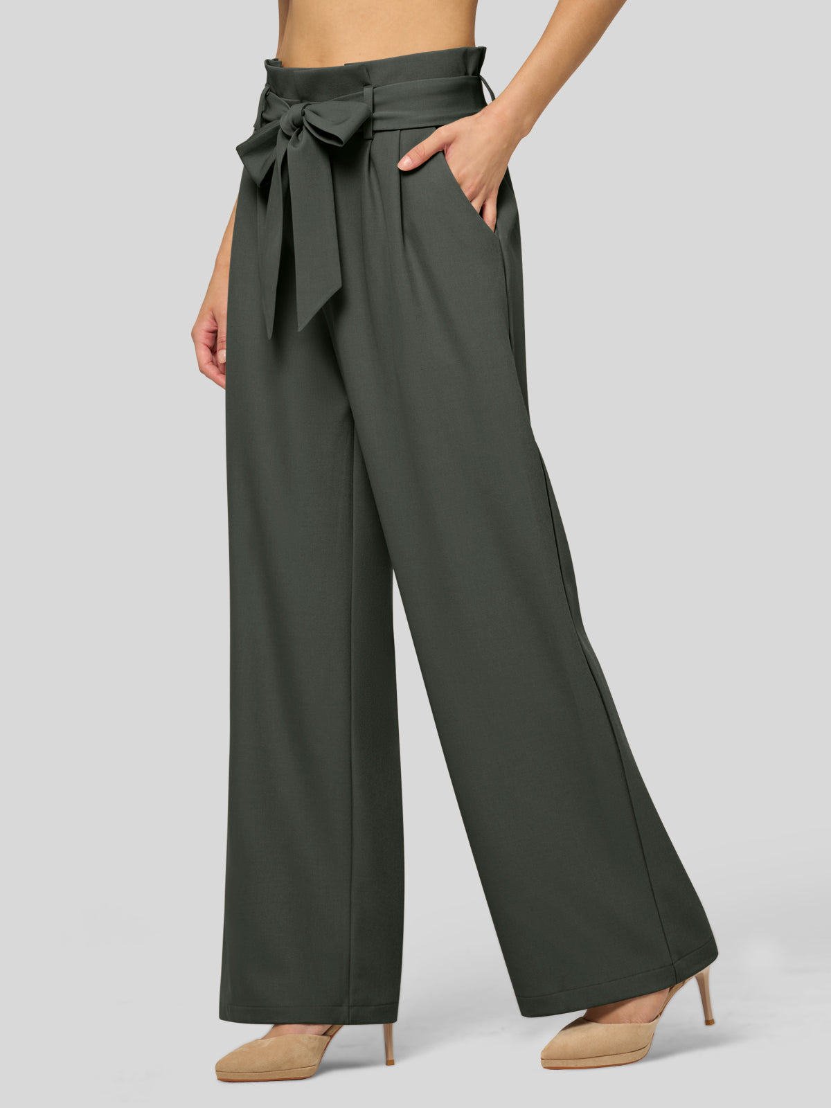 Willit Women's Wide-Leg Tie Knot Pants 32 Inch_forestgreen