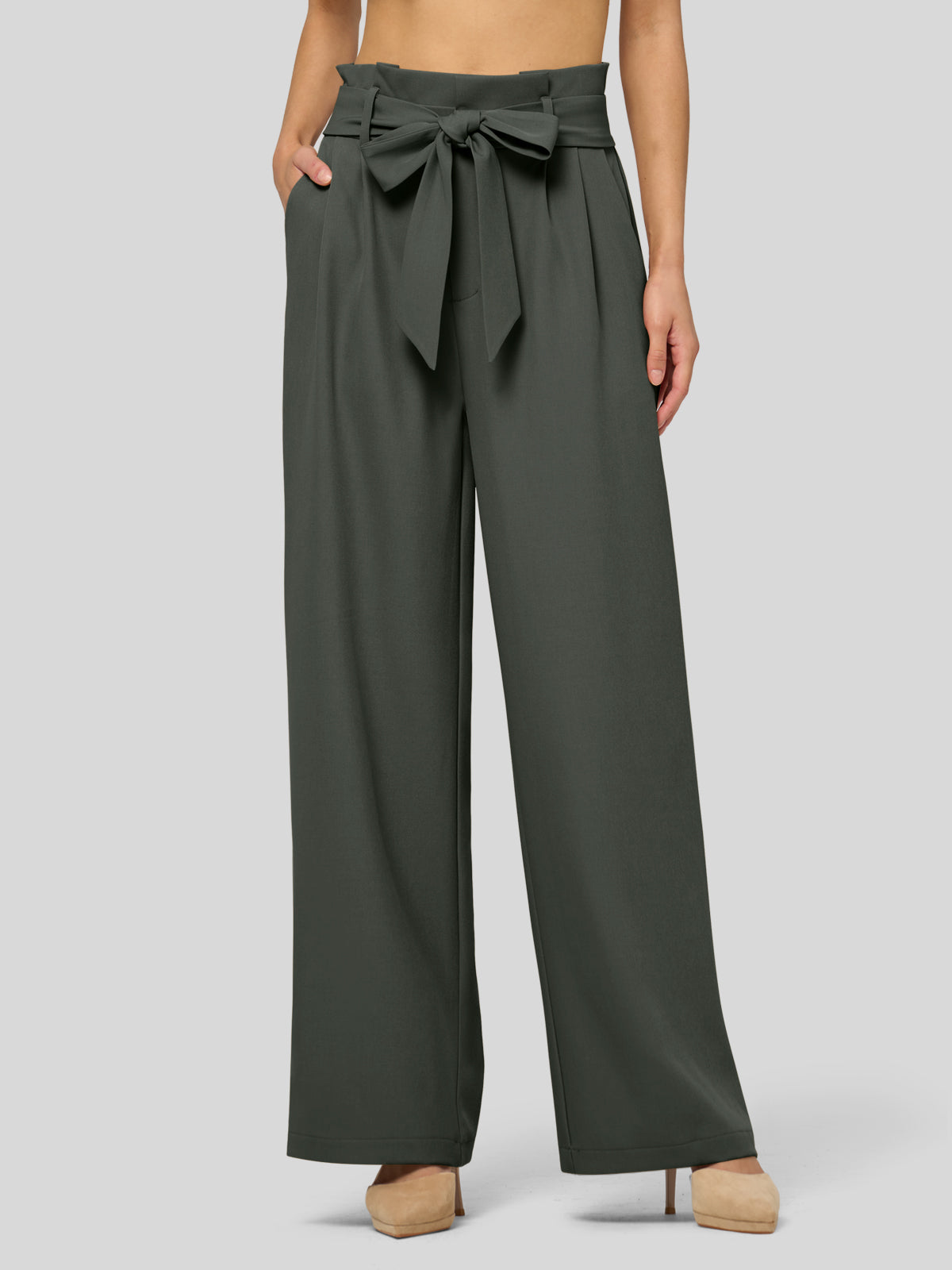 Willit Women's Wide-Leg Tie Knot Pants 30 Inch_forestgreen