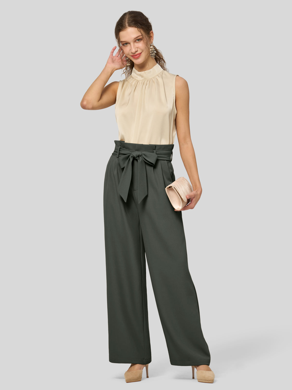 Willit Women's Wide-Leg Tie Knot Pants 30 Inch_forestgreen