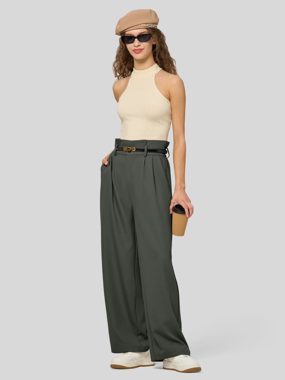 Willit Women's Wide-Leg Tie Knot Pants 32 Inch_forestgreen