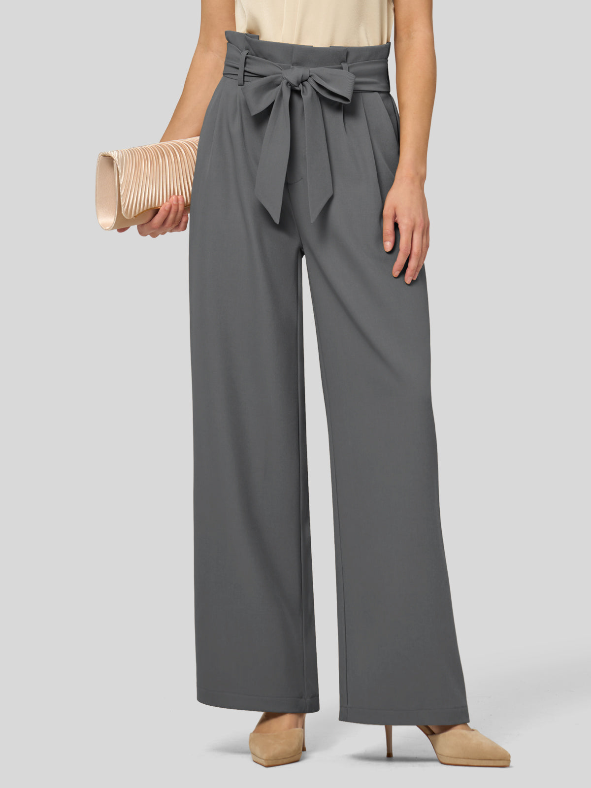 Willit Women's Wide-Leg Tie Knot Pants 32 Inch_inkgray