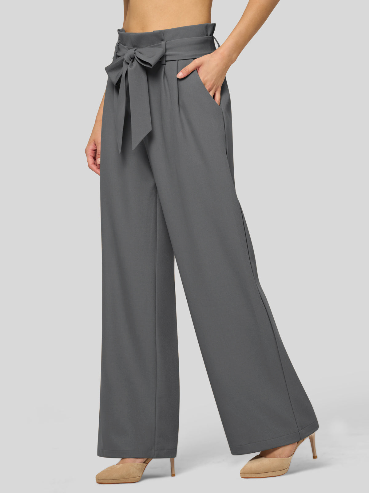 Willit Women's Wide-Leg Tie Knot Pants 30 Inch_inkgray