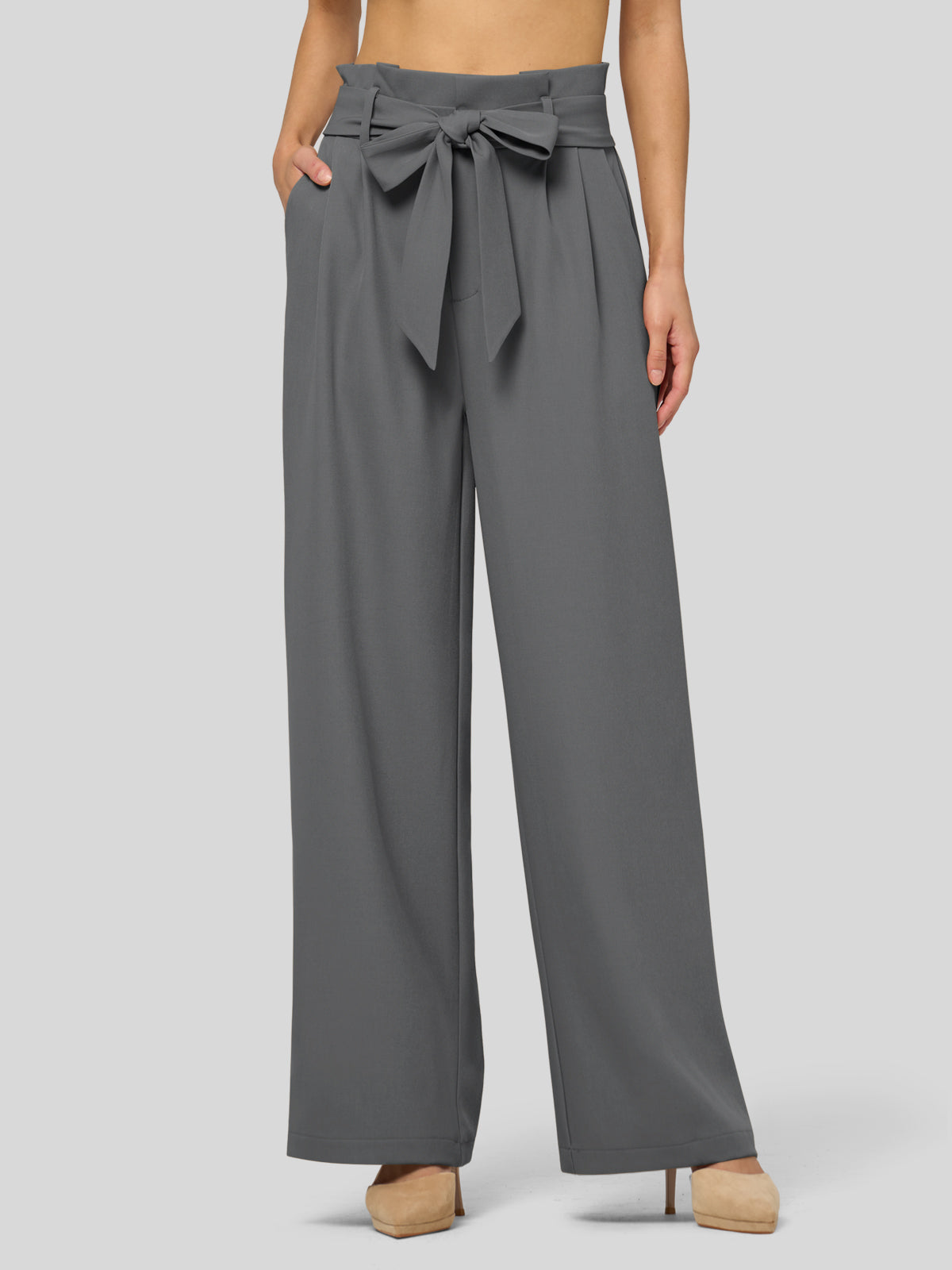 Willit Women's Wide-Leg Tie Knot Pants 30 Inch_inkgray