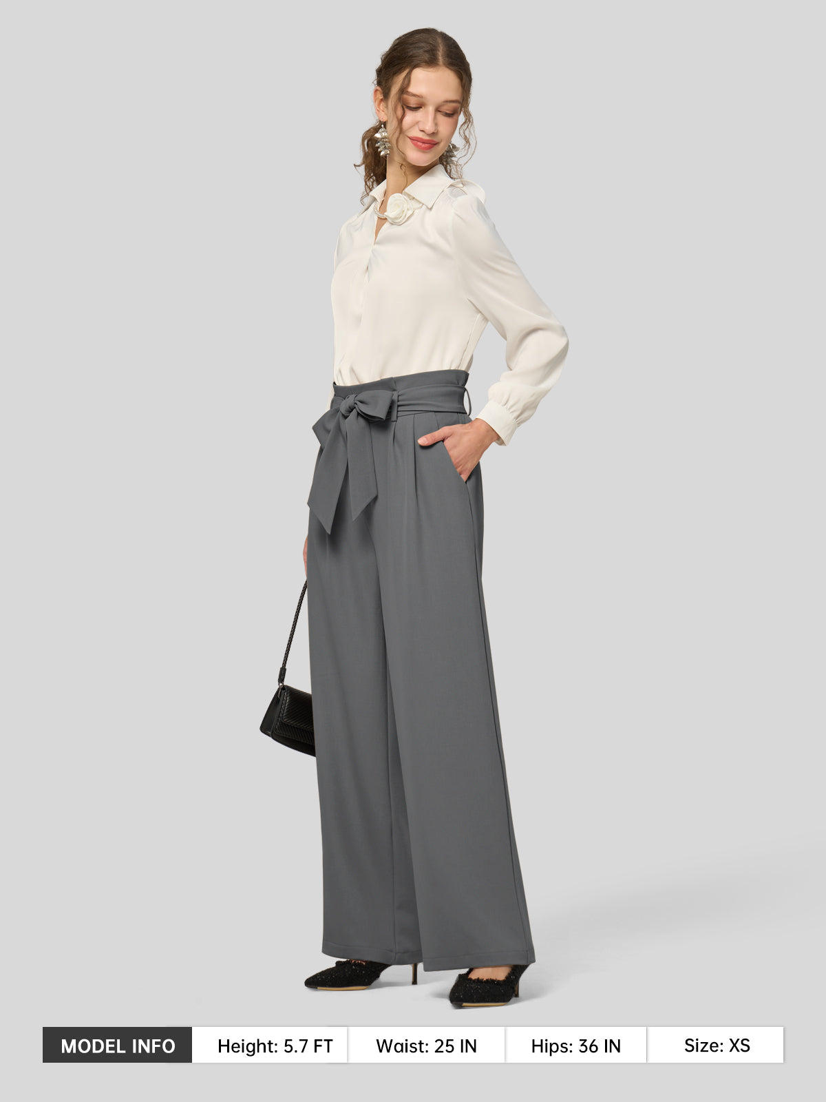 Willit Women's Wide-Leg Tie Knot Pants 30 Inch_inkgray