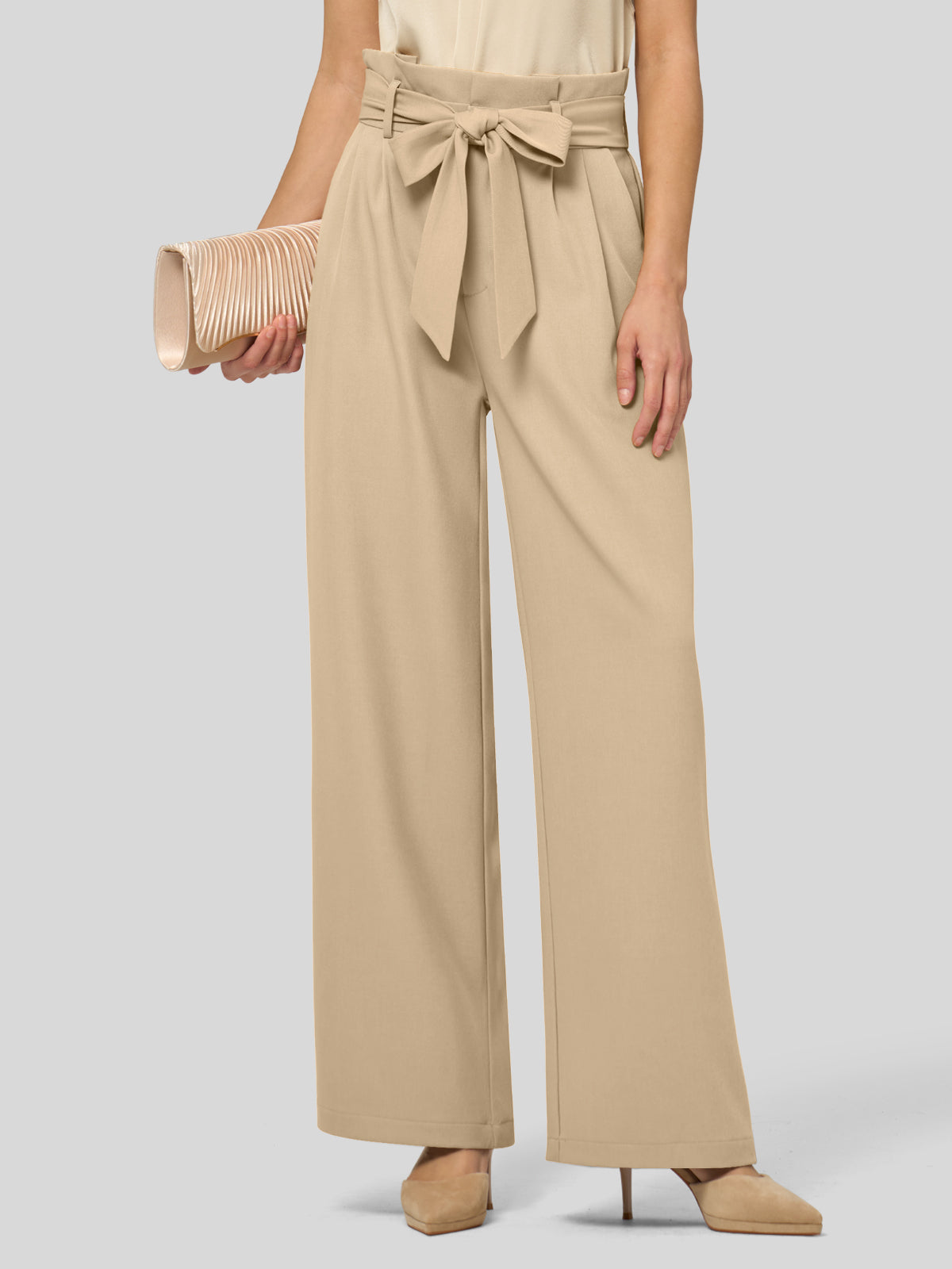 Willit Women's Wide-Leg Tie Knot Pants 32 Inch_lightkhaki