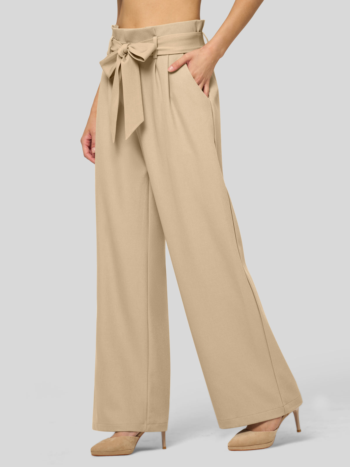Willit Women's Wide-Leg Tie Knot Pants 30 Inch_lightkhaki