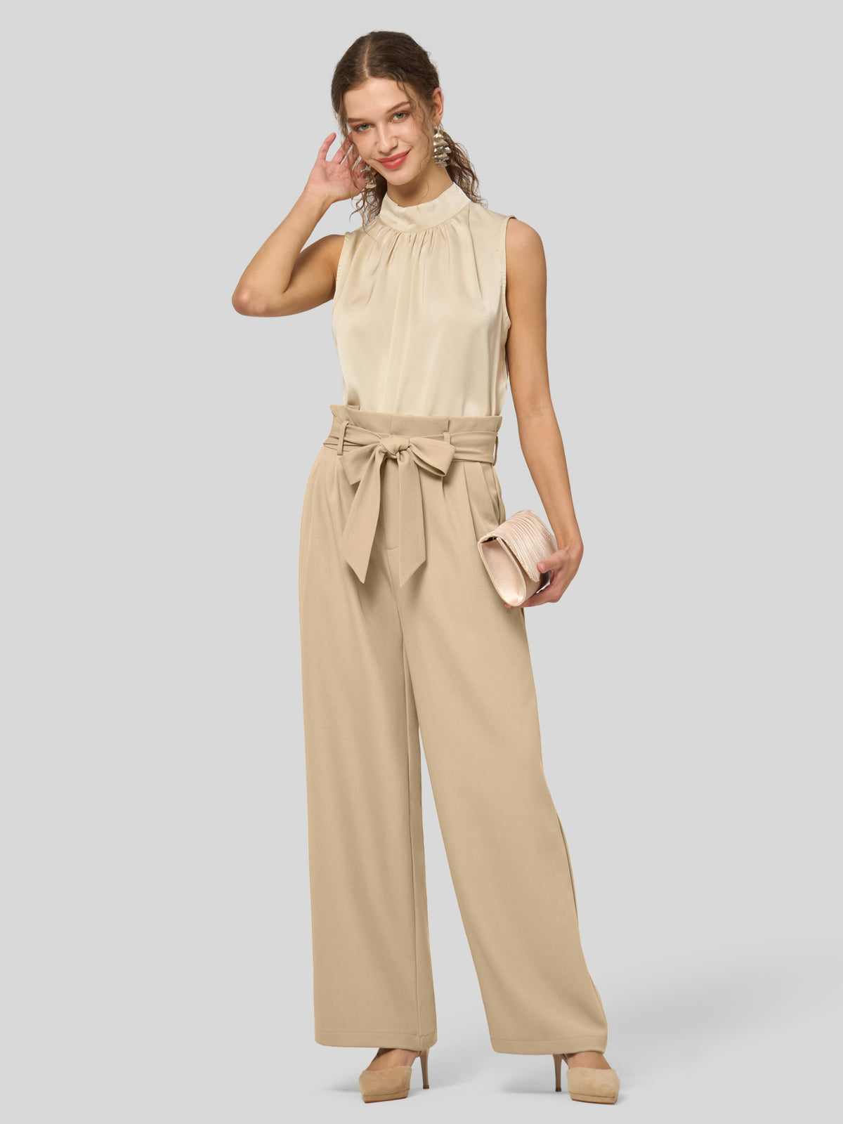 Willit Women's Wide-Leg Tie Knot Pants 30 Inch_lightkhaki