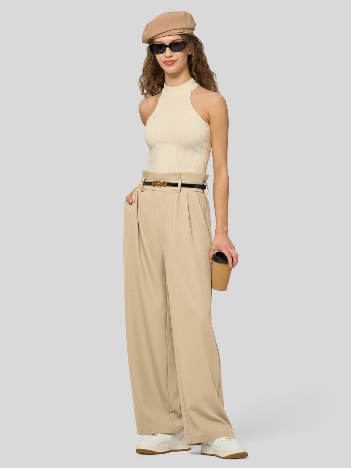 Willit Women's Wide-Leg Tie Knot Pants 32 Inch_lightkhaki