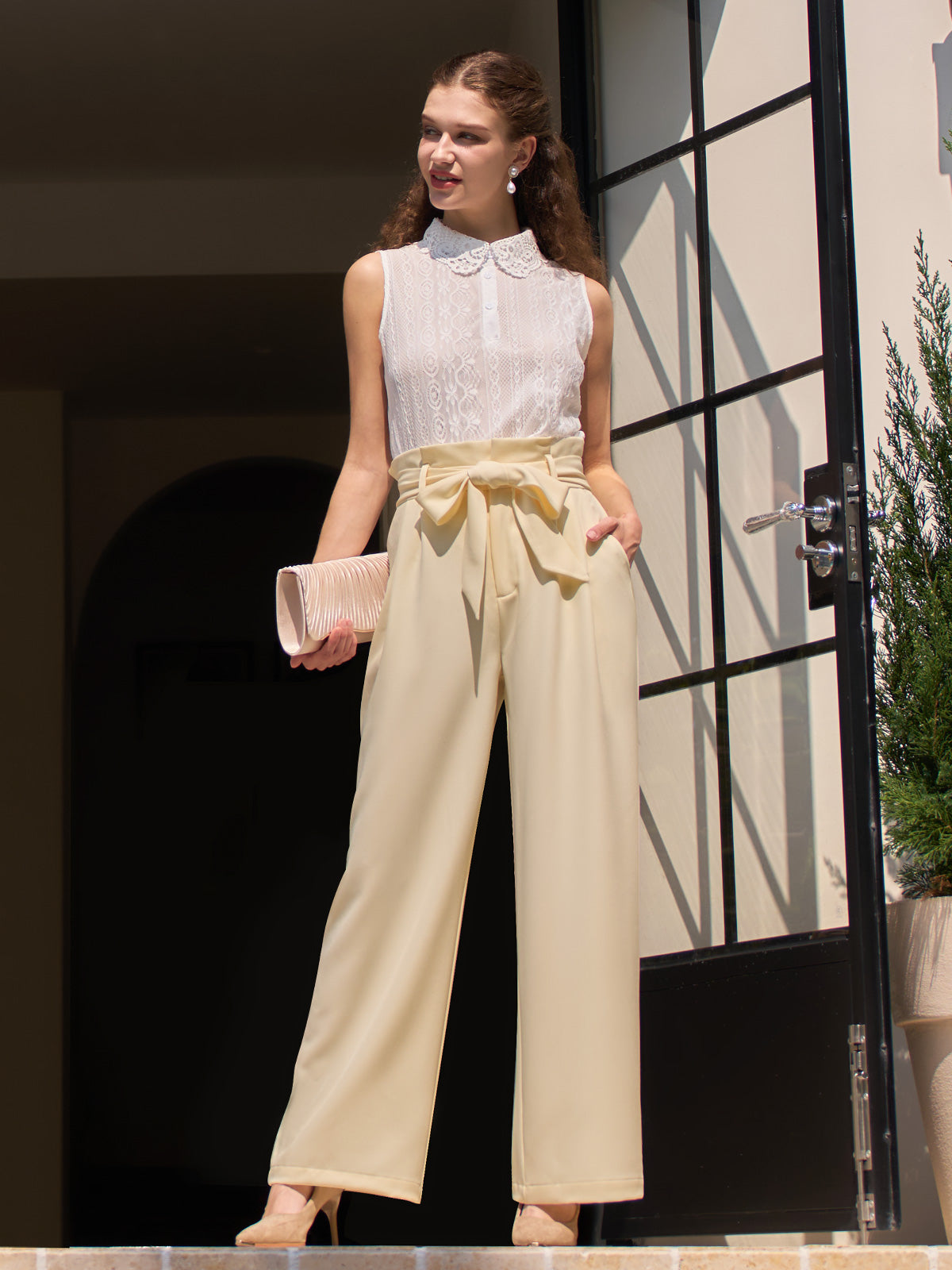 Willit Women's Wide-Leg Tie Knot Pants 30 Inch_lightkhaki