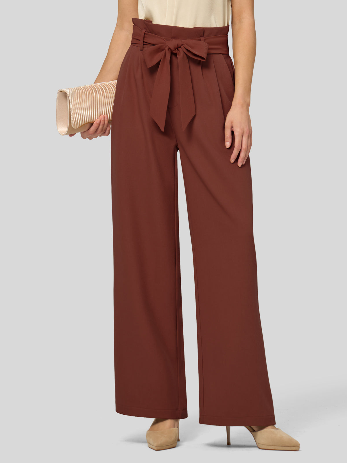 Willit Women's Wide-Leg Tie Knot Pants 32 Inch_rust
