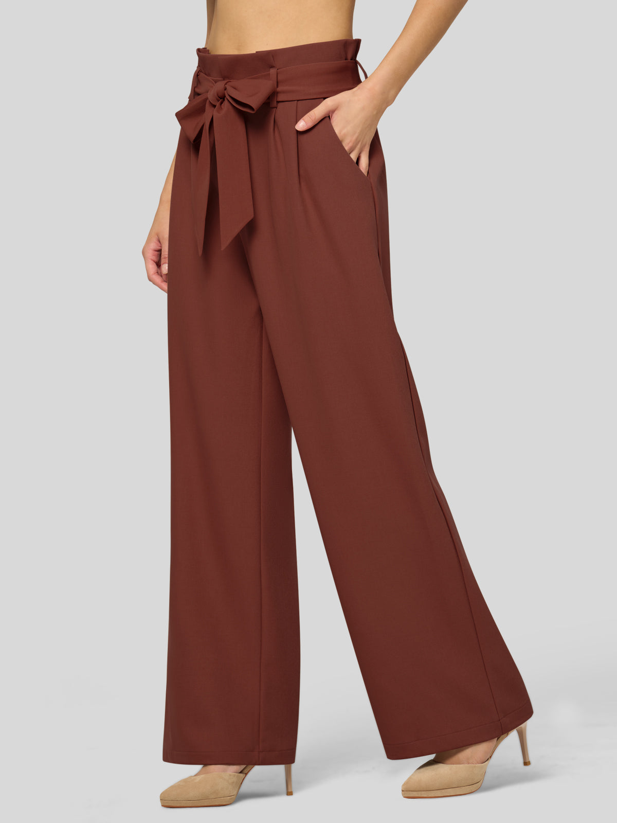 Willit Women's Wide-Leg Tie Knot Pants 32 Inch_rust