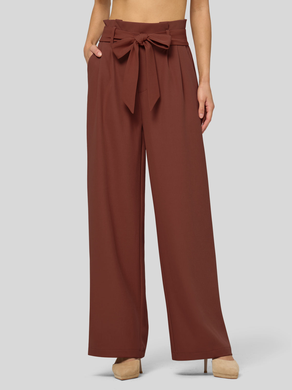 Willit Women's Wide-Leg Tie Knot Pants 30 Inch_rust