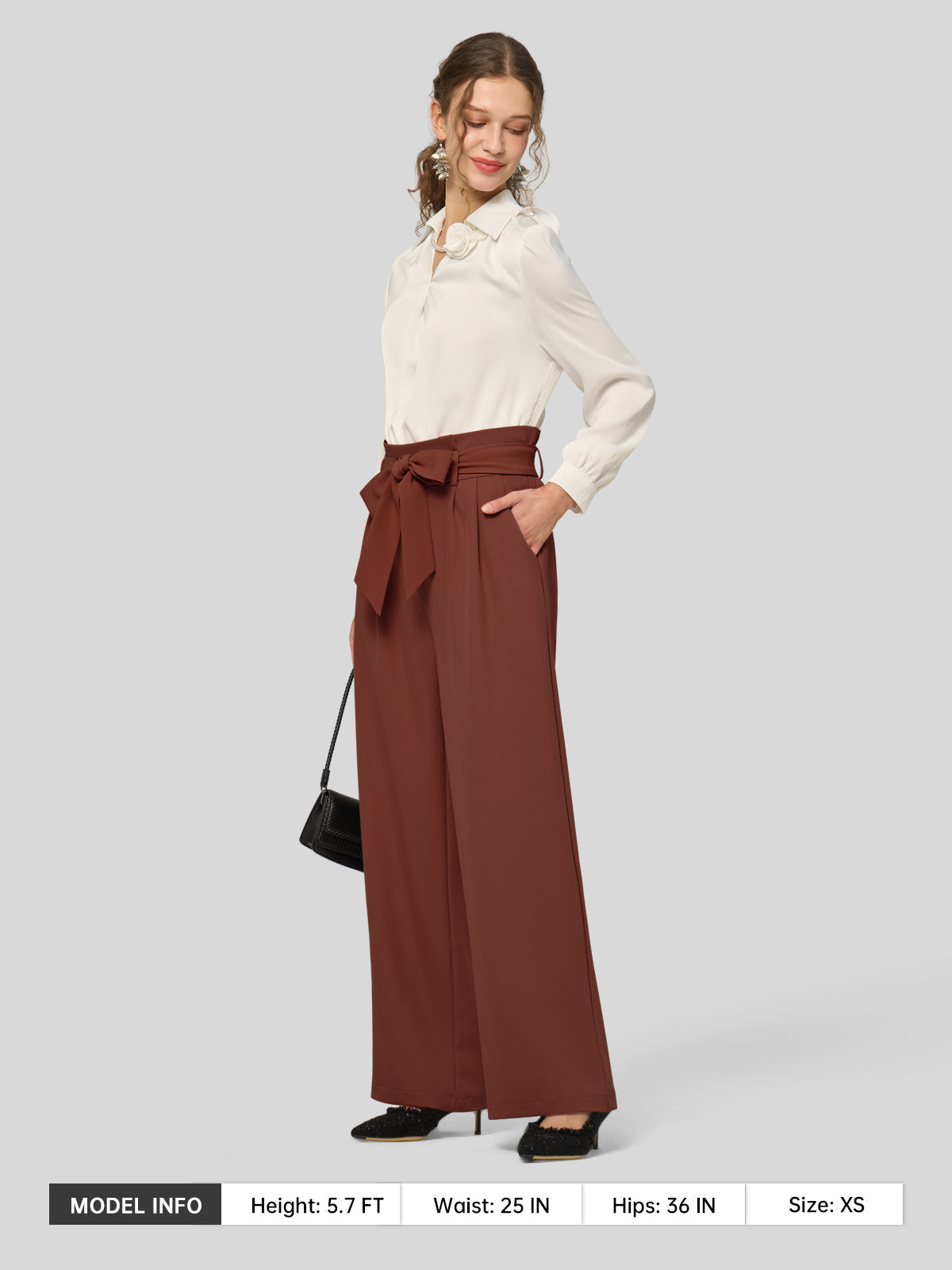 Willit Women's Wide-Leg Tie Knot Pants 32 Inch_rust