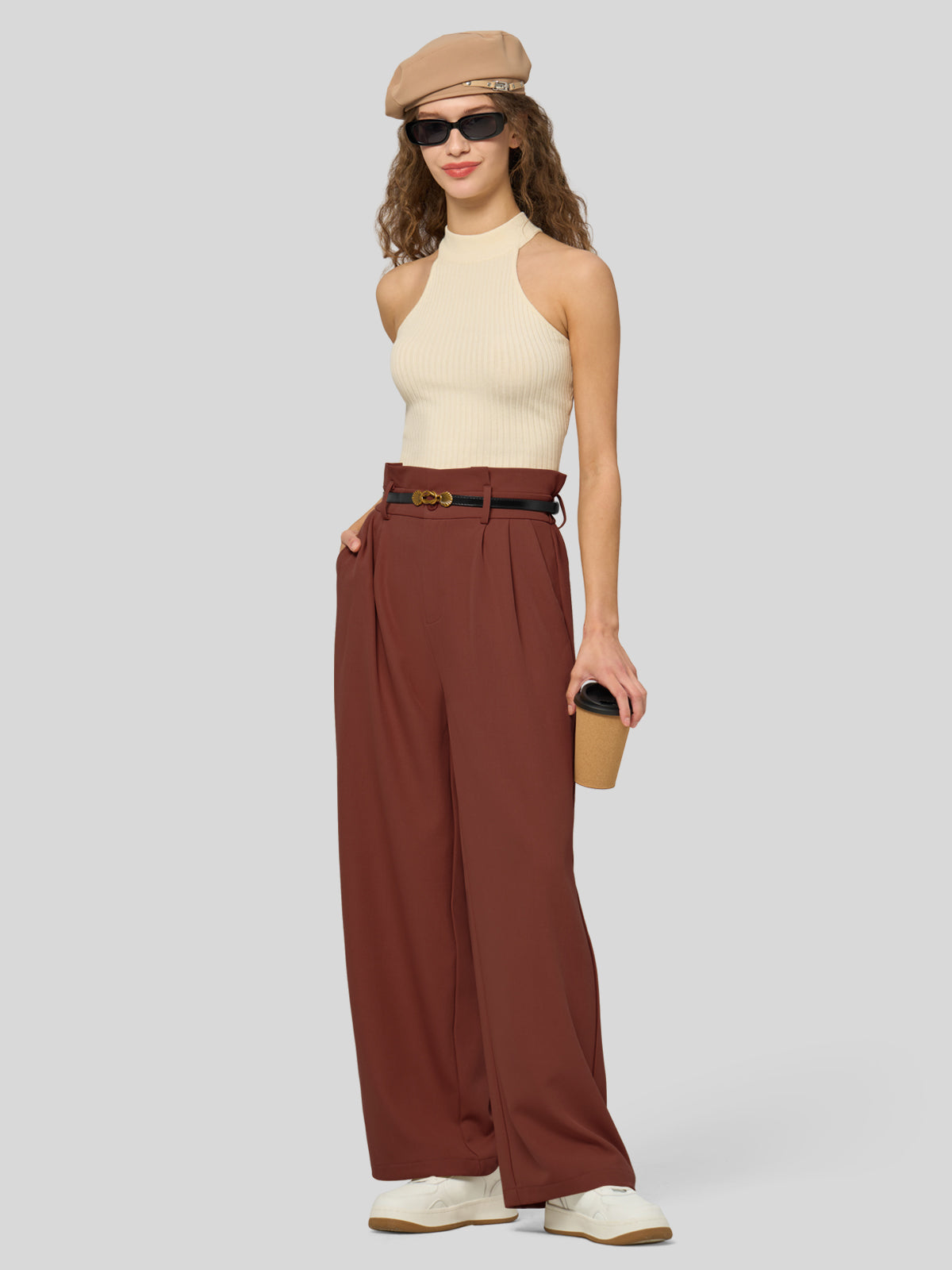 Willit Women's Wide-Leg Tie Knot Pants 30 Inch_rust