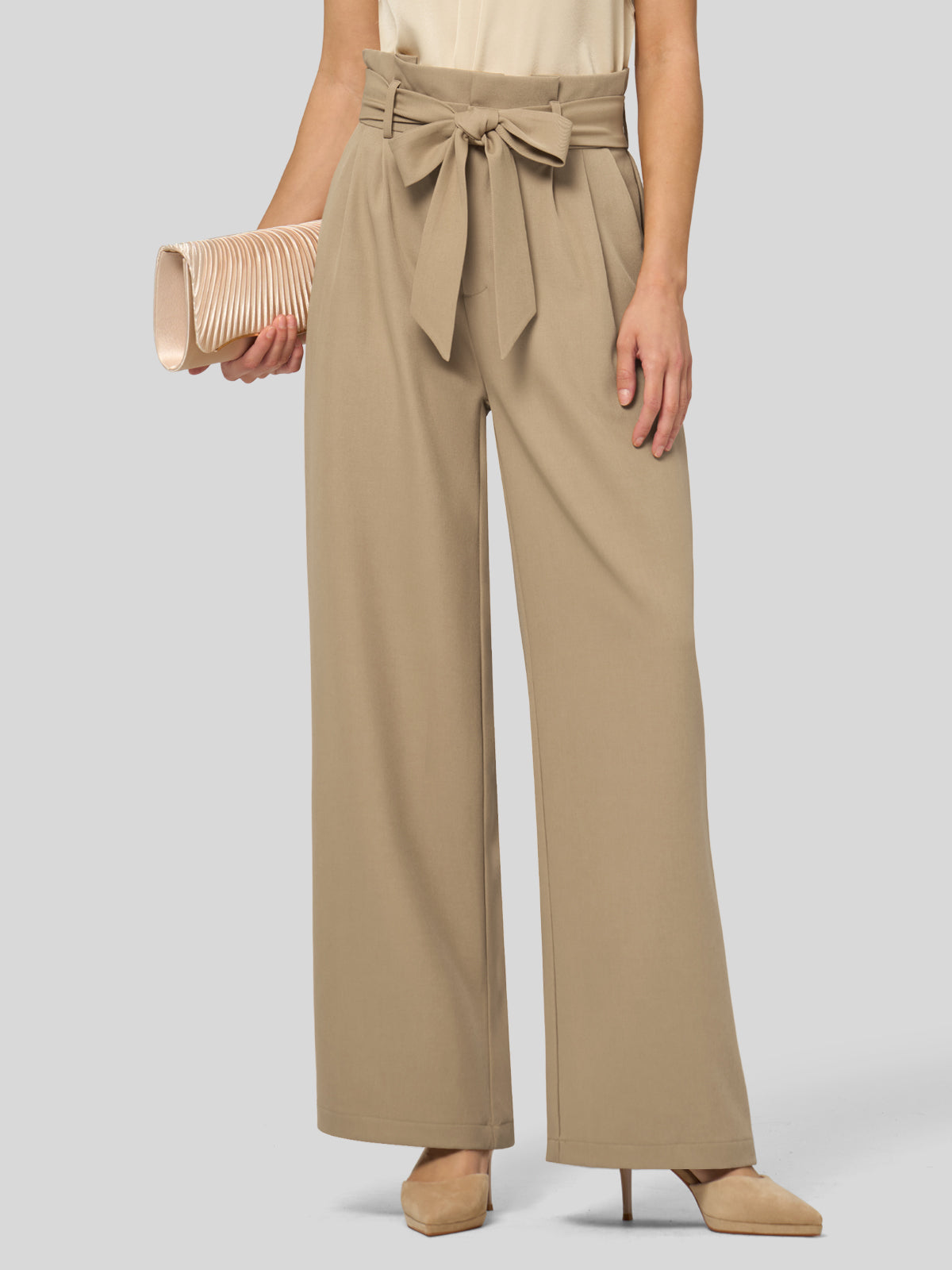 Willit Women's Wide-Leg Tie Knot Pants 32 Inch_tan