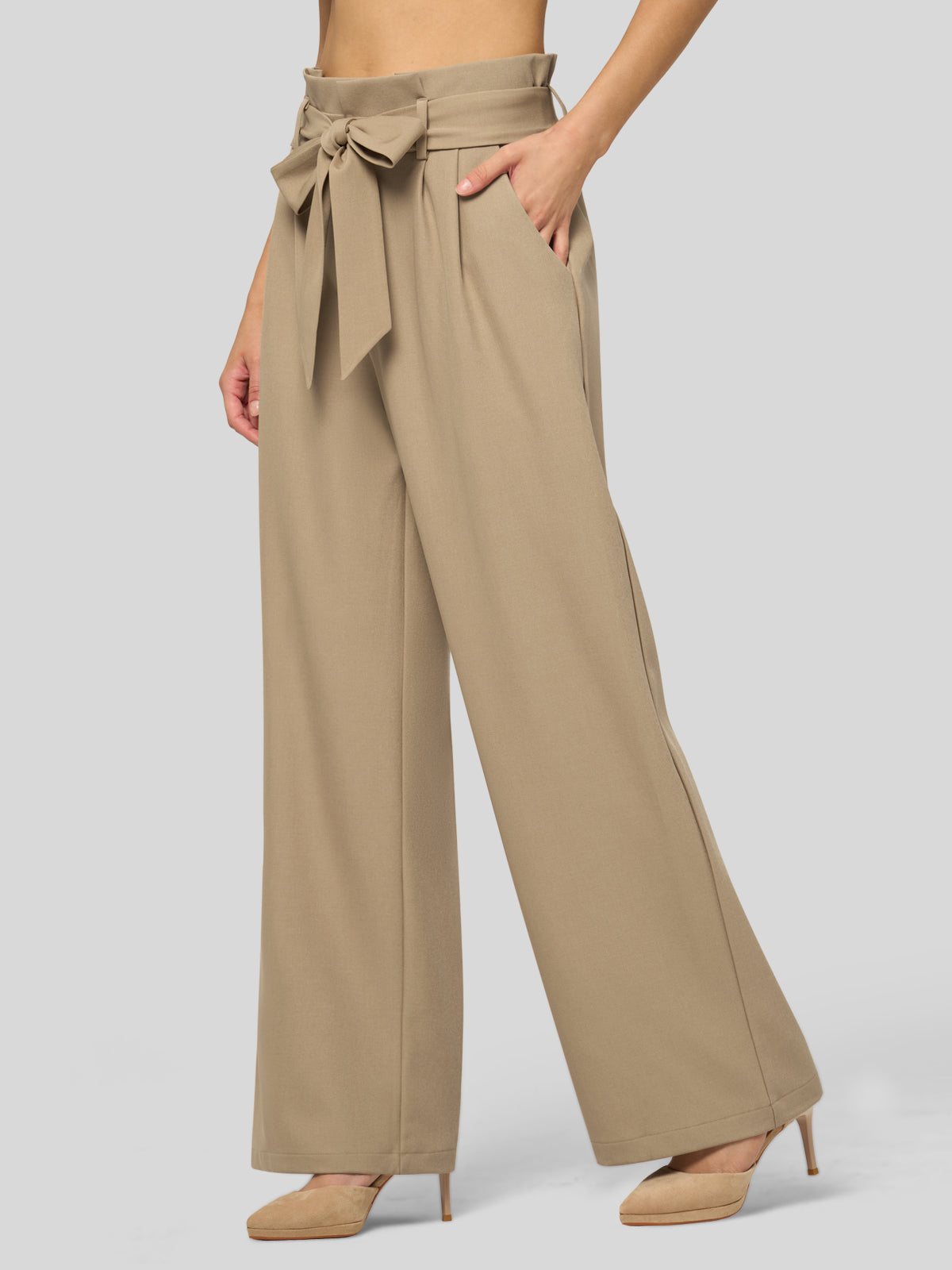 Willit Women's Wide-Leg Tie Knot Pants 32 Inch_tan