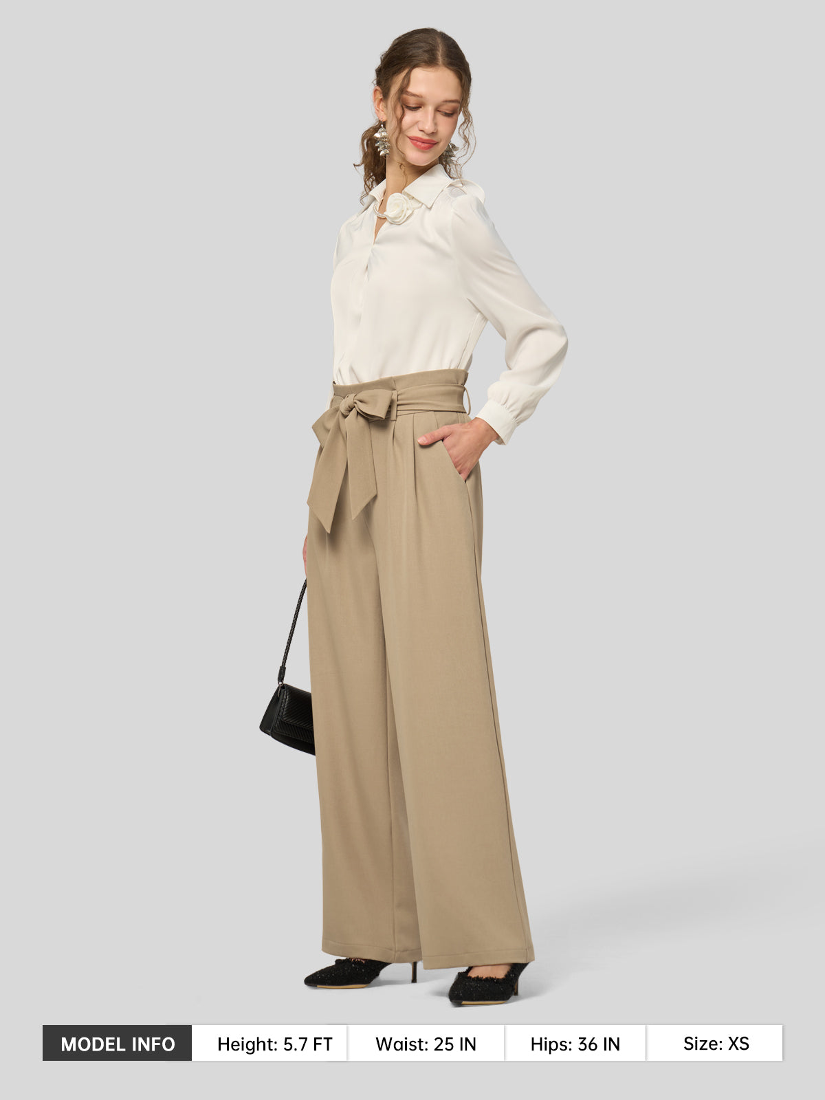 Willit Women's Wide-Leg Tie Knot Pants 32 Inch_tan