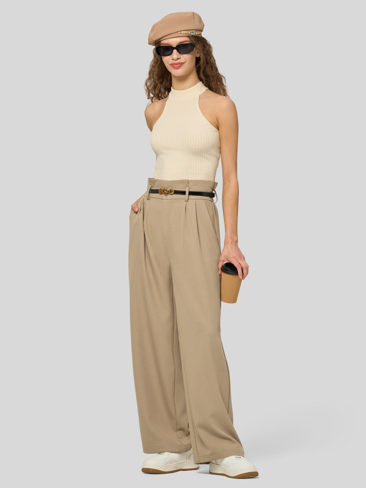 Willit Women's Wide-Leg Tie Knot Pants 30 Inch_tan