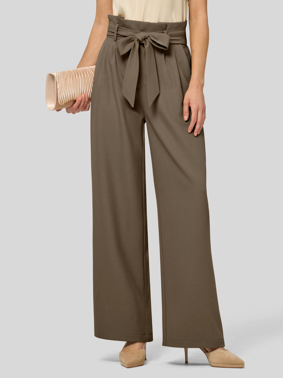 Willit Women's Wide-Leg Tie Knot Pants 32 Inch_tawny
