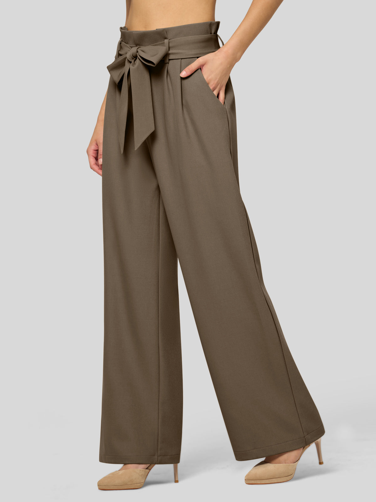 Willit Women's Wide-Leg Tie Knot Pants 32 Inch_tawny