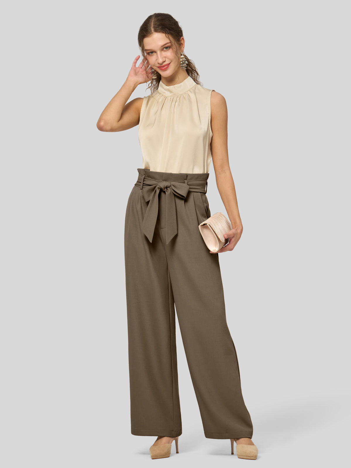 Willit Women's Wide-Leg Tie Knot Pants 30 Inch_tawny