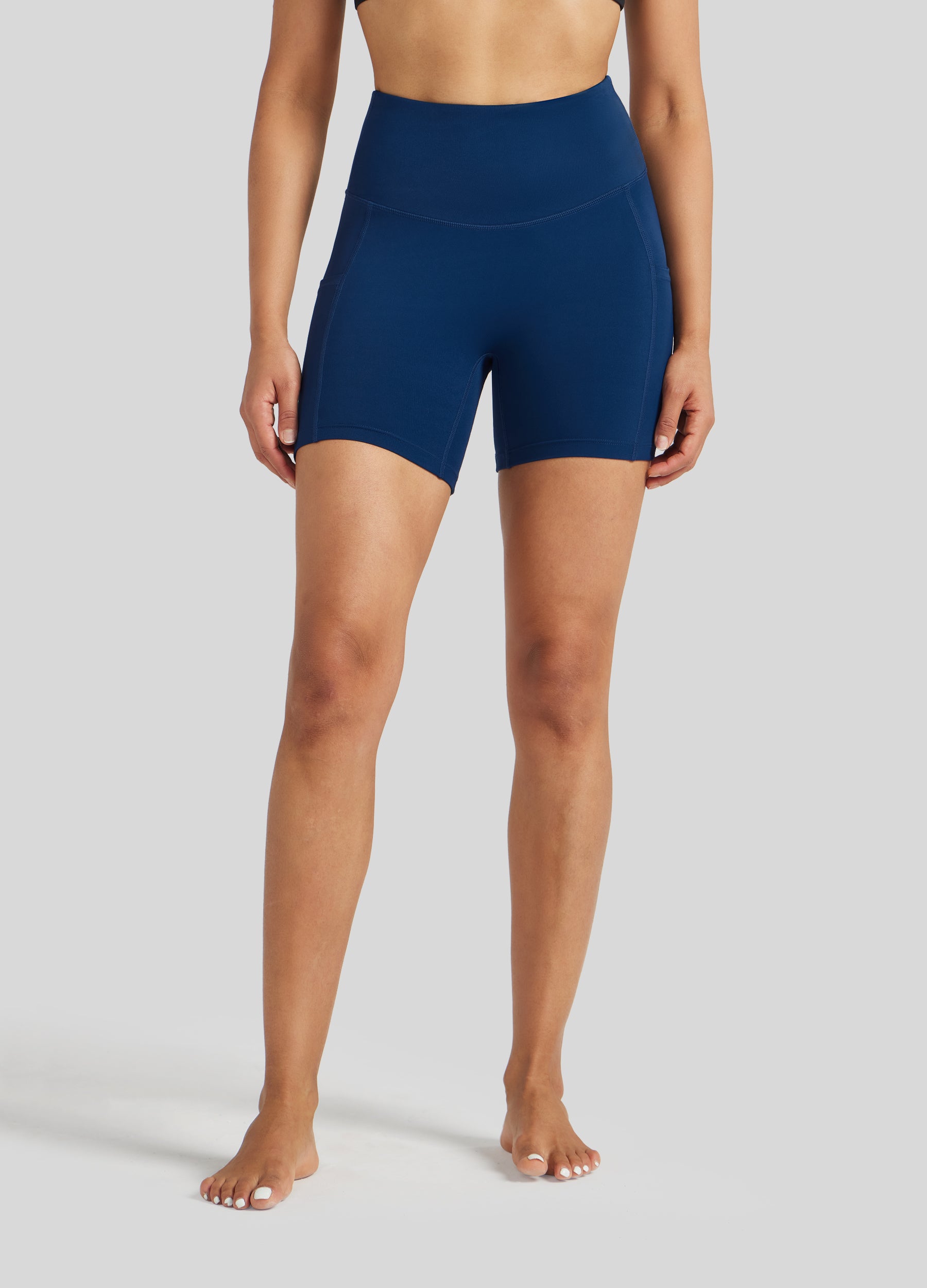 Womens Yoga Shorts with Pockets 5 Inch deep blue
