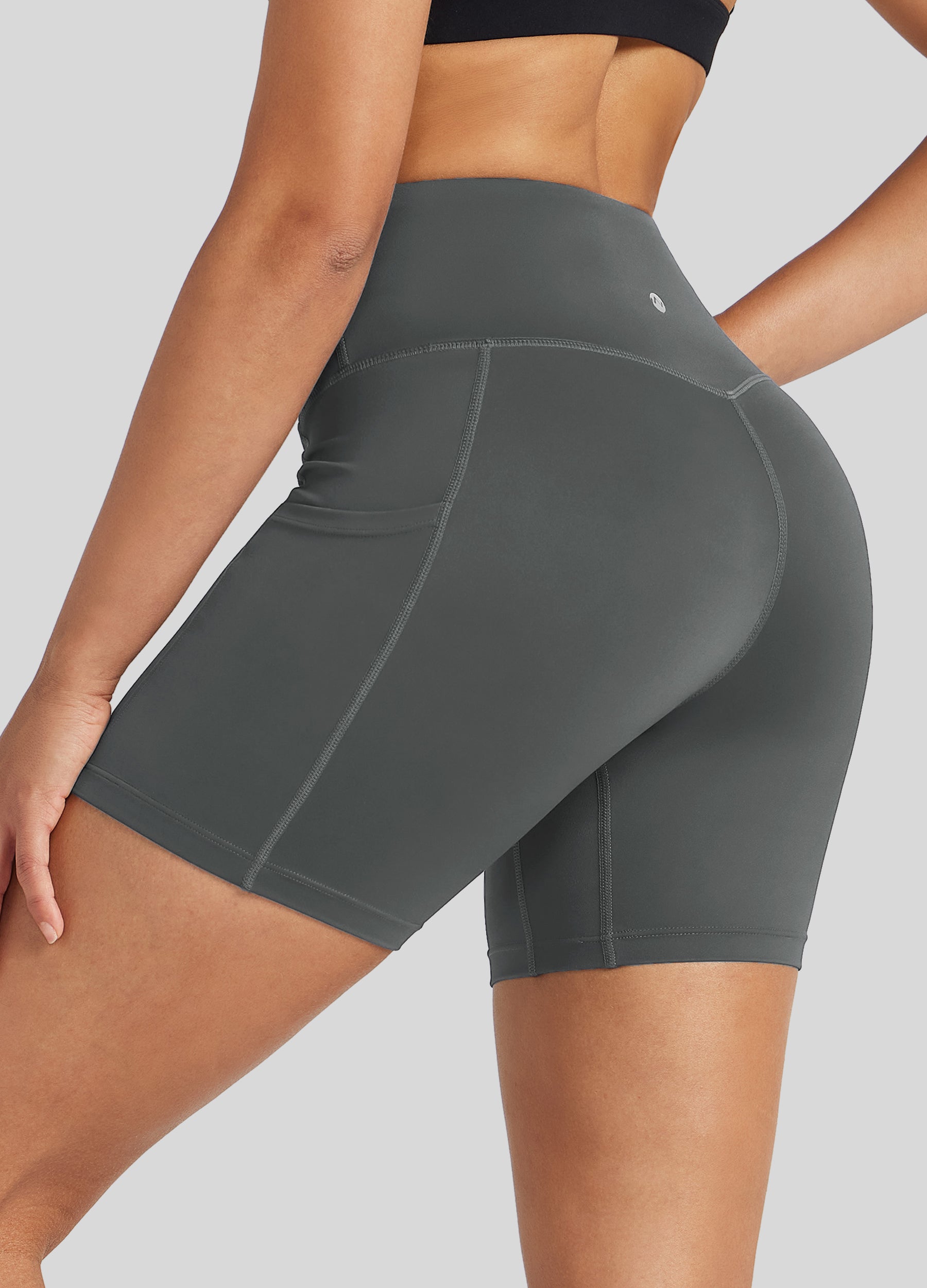Womens Yoga Shorts with Pockets 5 Inch deep gray