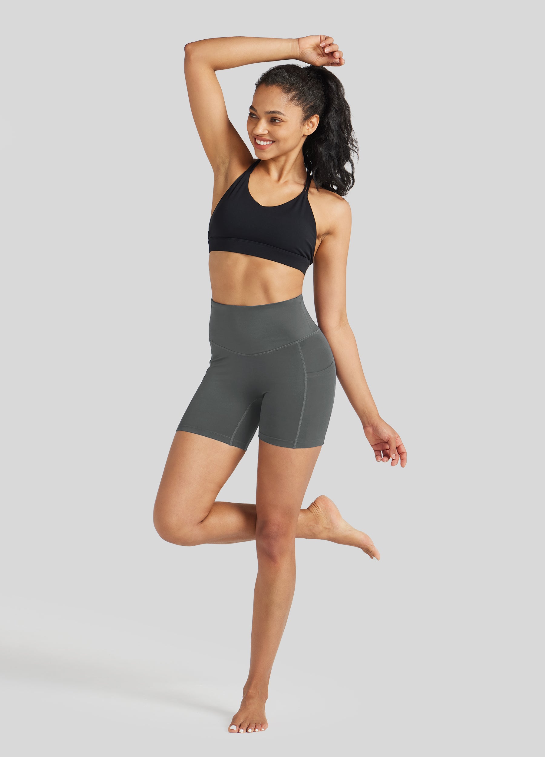 Womens Yoga Shorts with Pockets 5 Inch deep gray