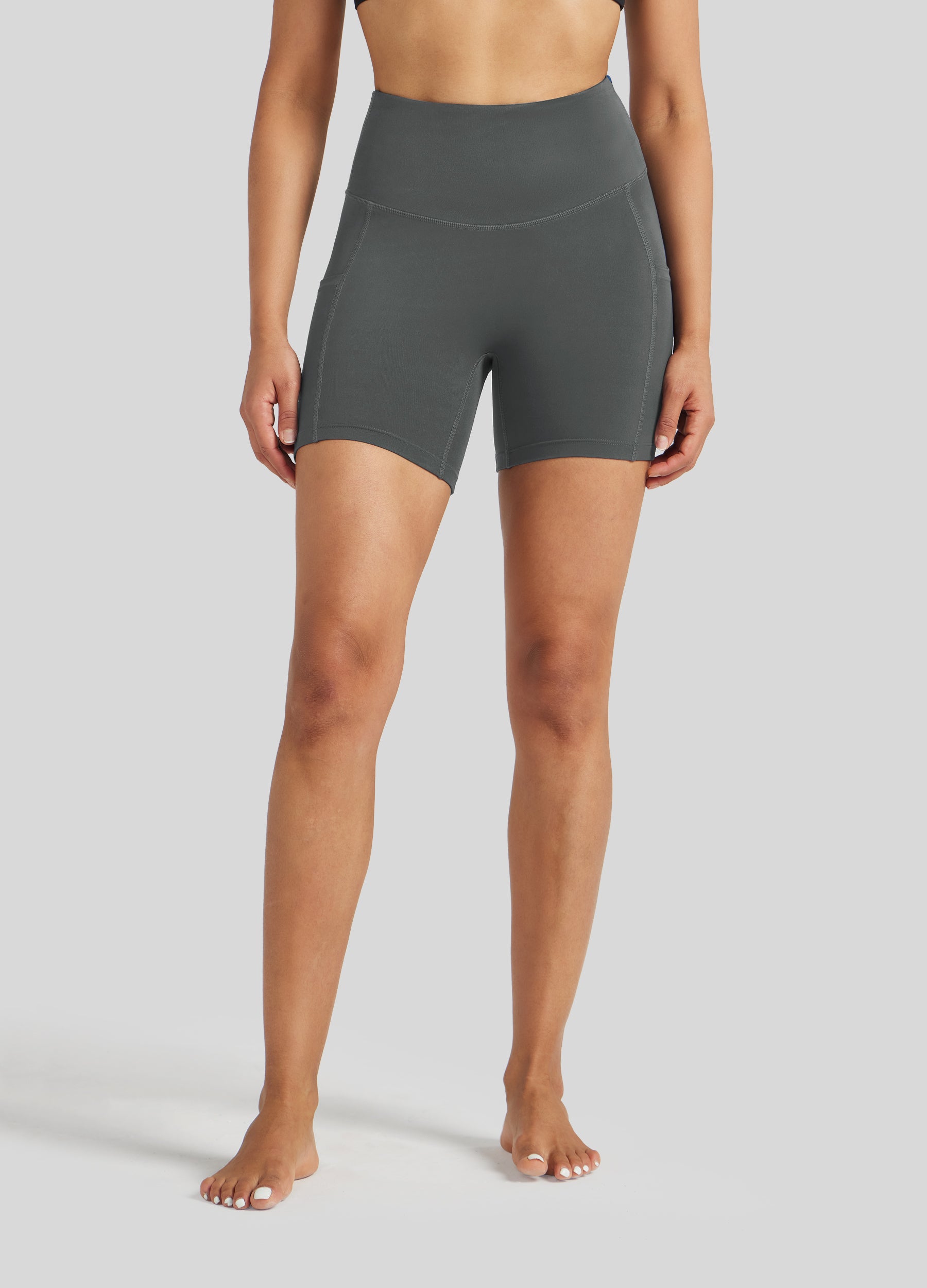 Womens Yoga Shorts with Pockets 5 Inch deep gray