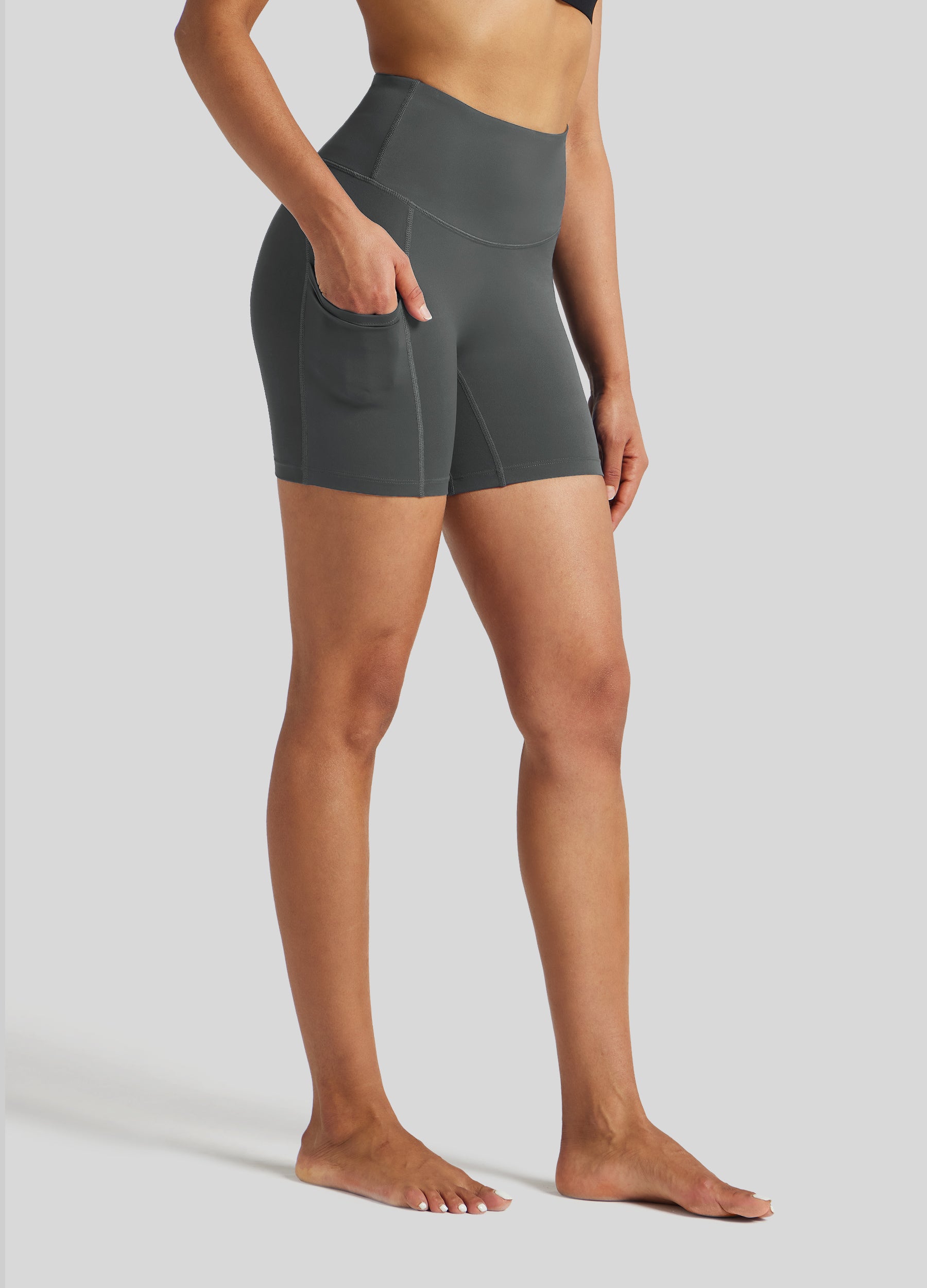 Womens Yoga Shorts with Pockets 5 Inch deep gray