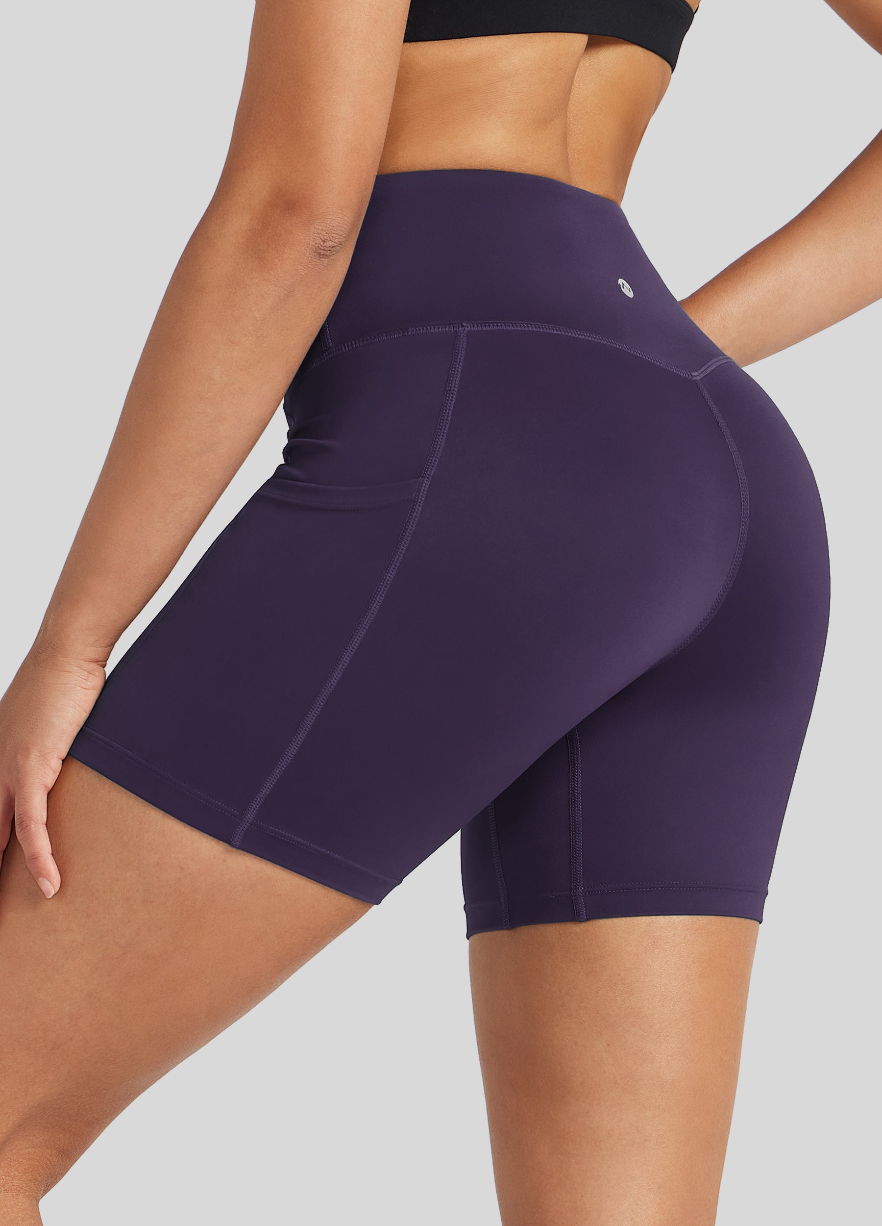 Womens Yoga Shorts with Pockets 5 Inch deep purple