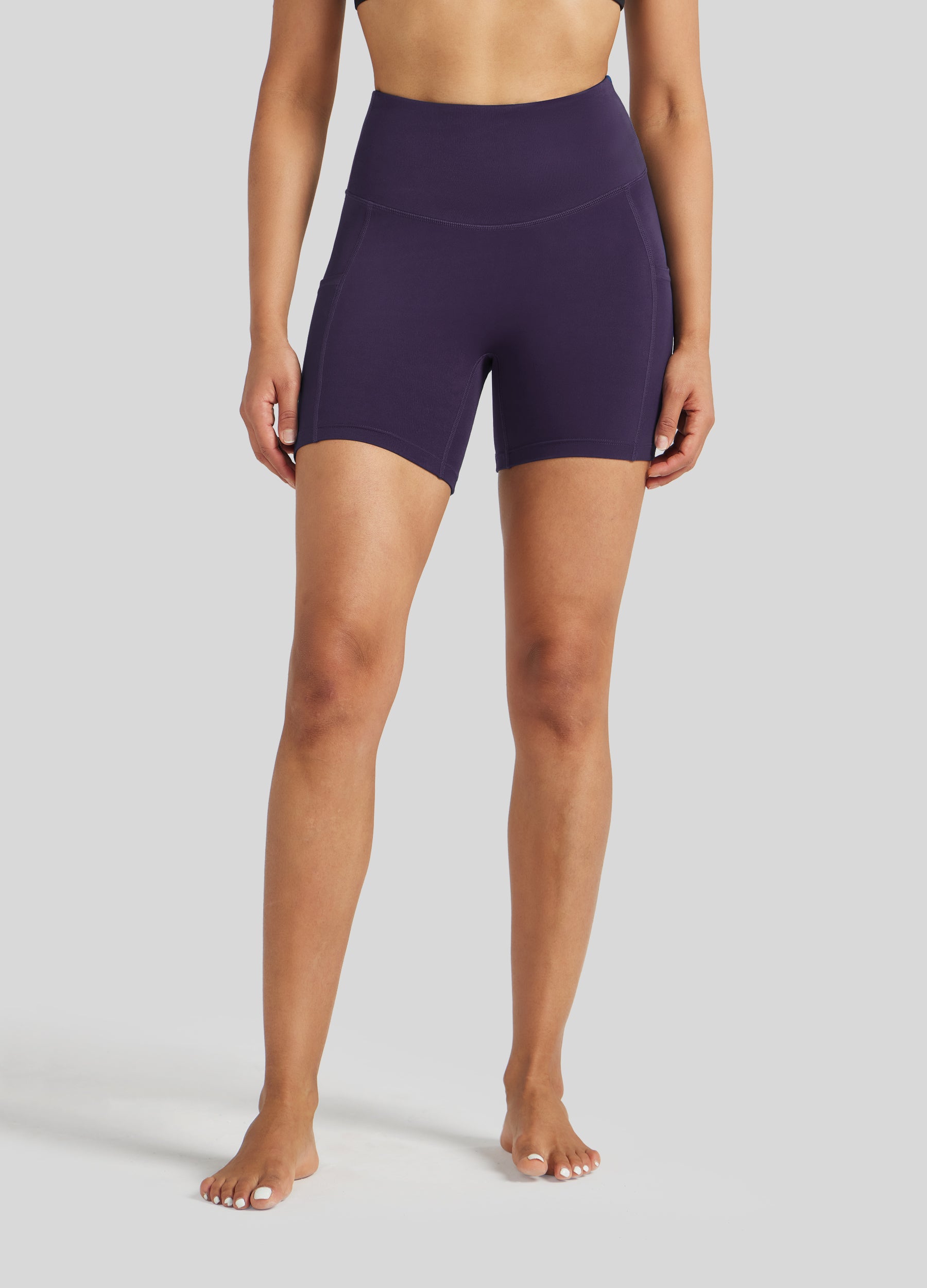 Womens Yoga Shorts with Pockets 5 Inch deep purple